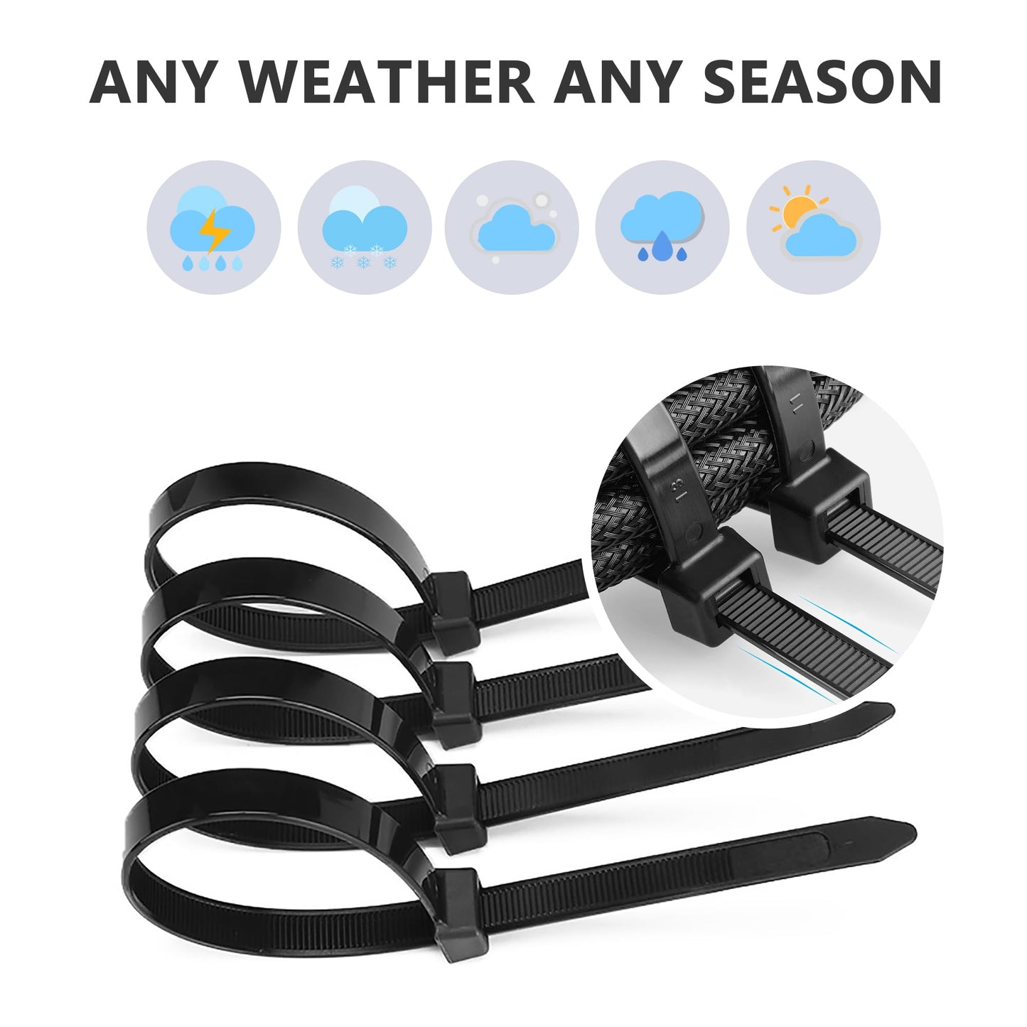 Zip Ties 6 inch Black Zip Ties 100 Pack, Wire Ties with 50lb Tensile Strength, UV Resistant Cable Ties, Self-locking Plastic Ties for Indoor