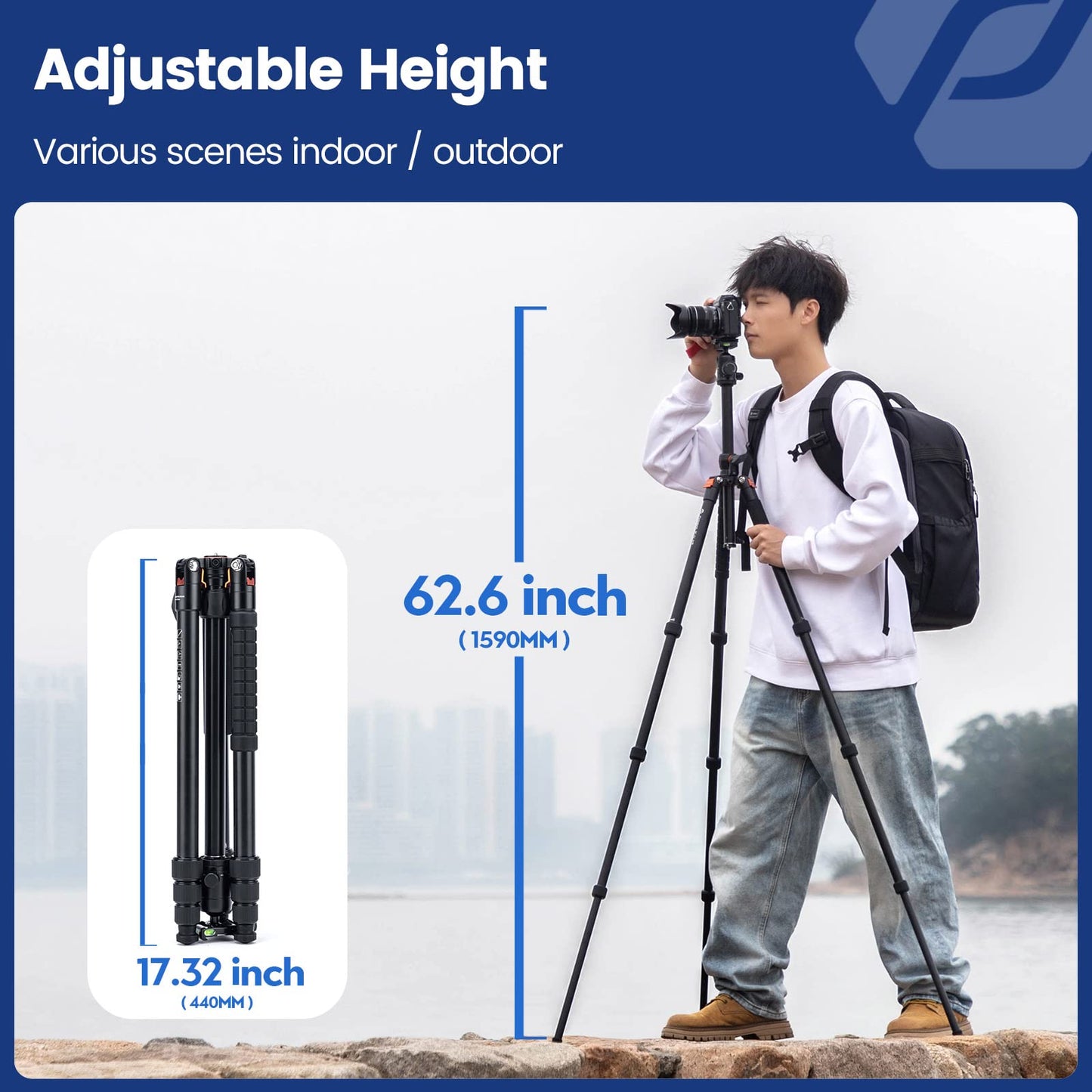 Fotopro 68'' Overhead Tripod for Flat Lay & Macro,Carbon Fiber Travel Tripod with 360 Degree Horizontal Column for Food