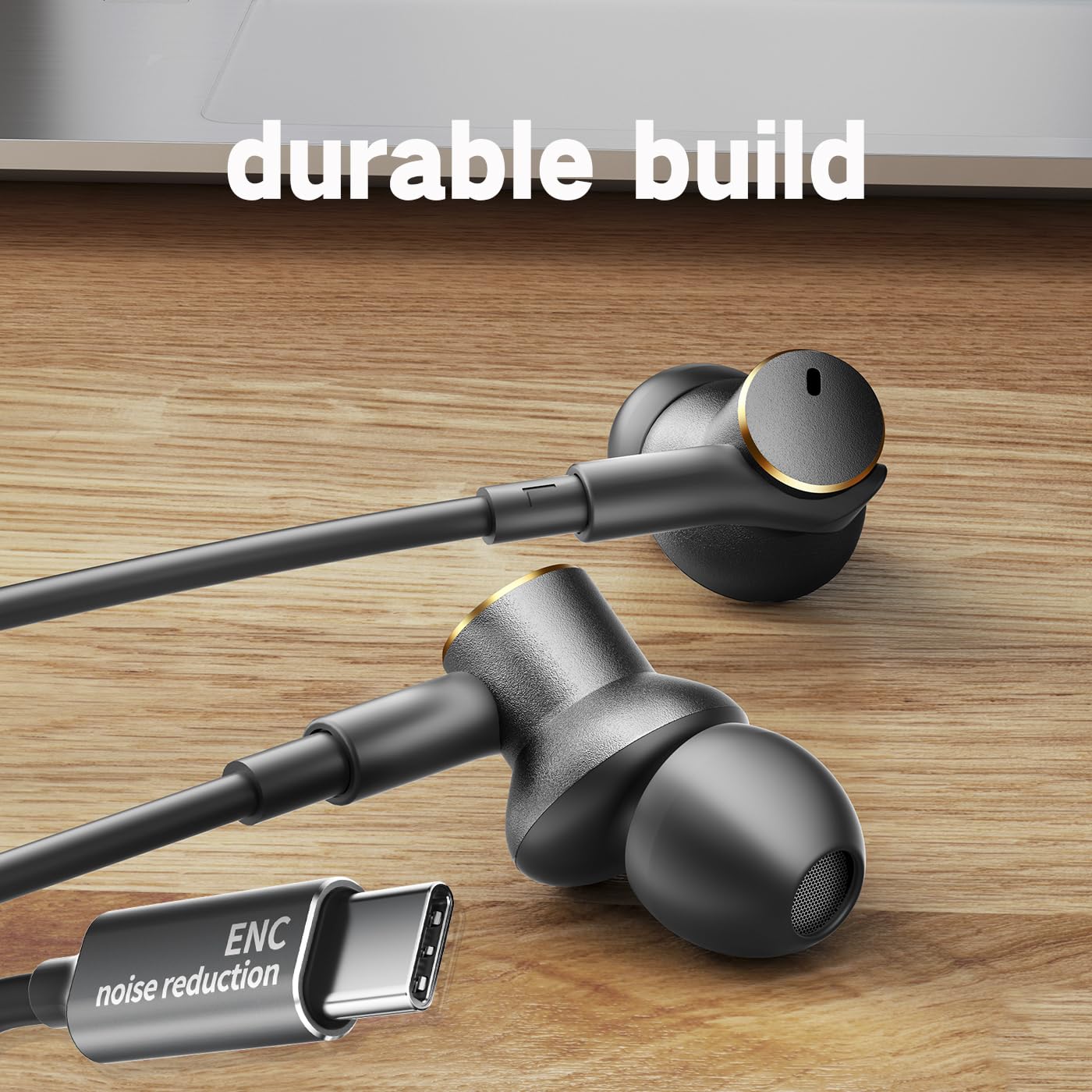 USB-C Earbuds with Noise Cancellation,Hybrid Driver Deep Bass Wired Headphones with Type C Plug Noise-canceling Mic Calls Compatible with iPhones 17…