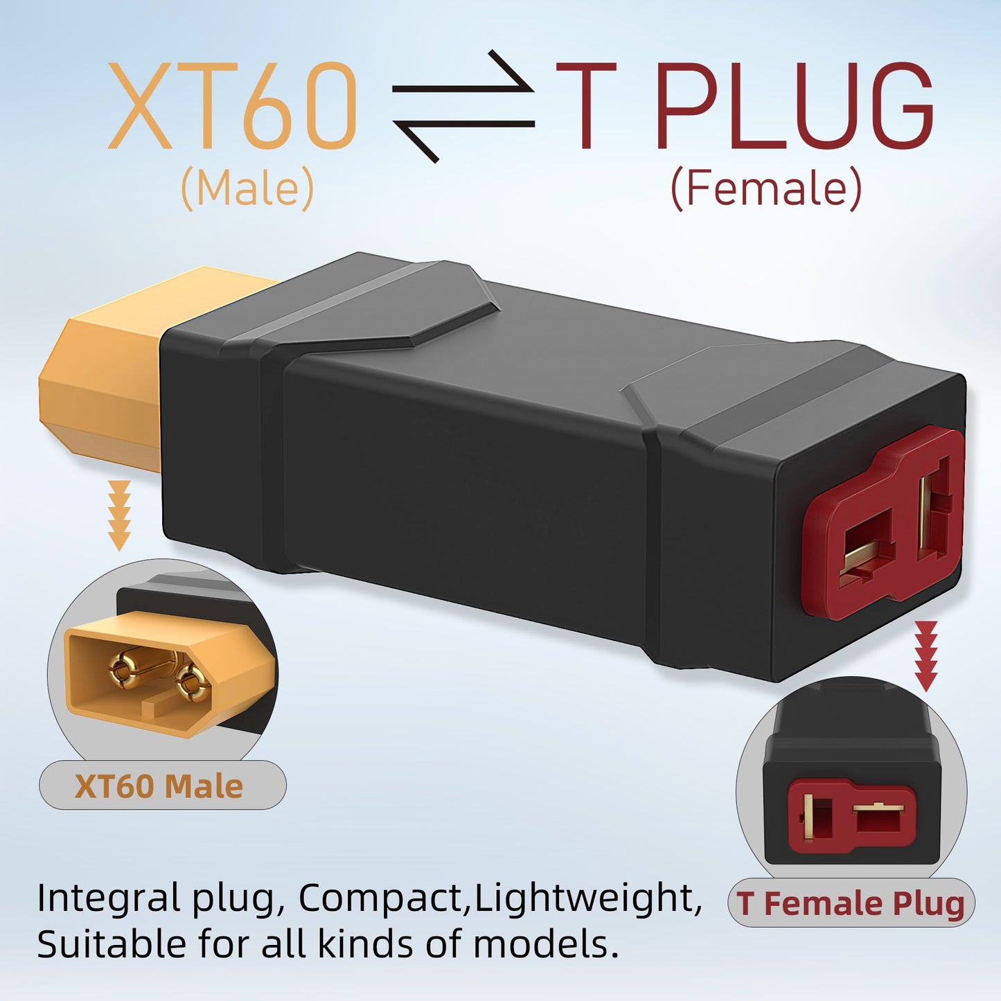 New Upgraded XT60 Male to T-Plug Female Connector Adapter No Wires RC LiPo Battery Connectors for RC Car Boat Drone RC Car Plane Lipo Battery ESC