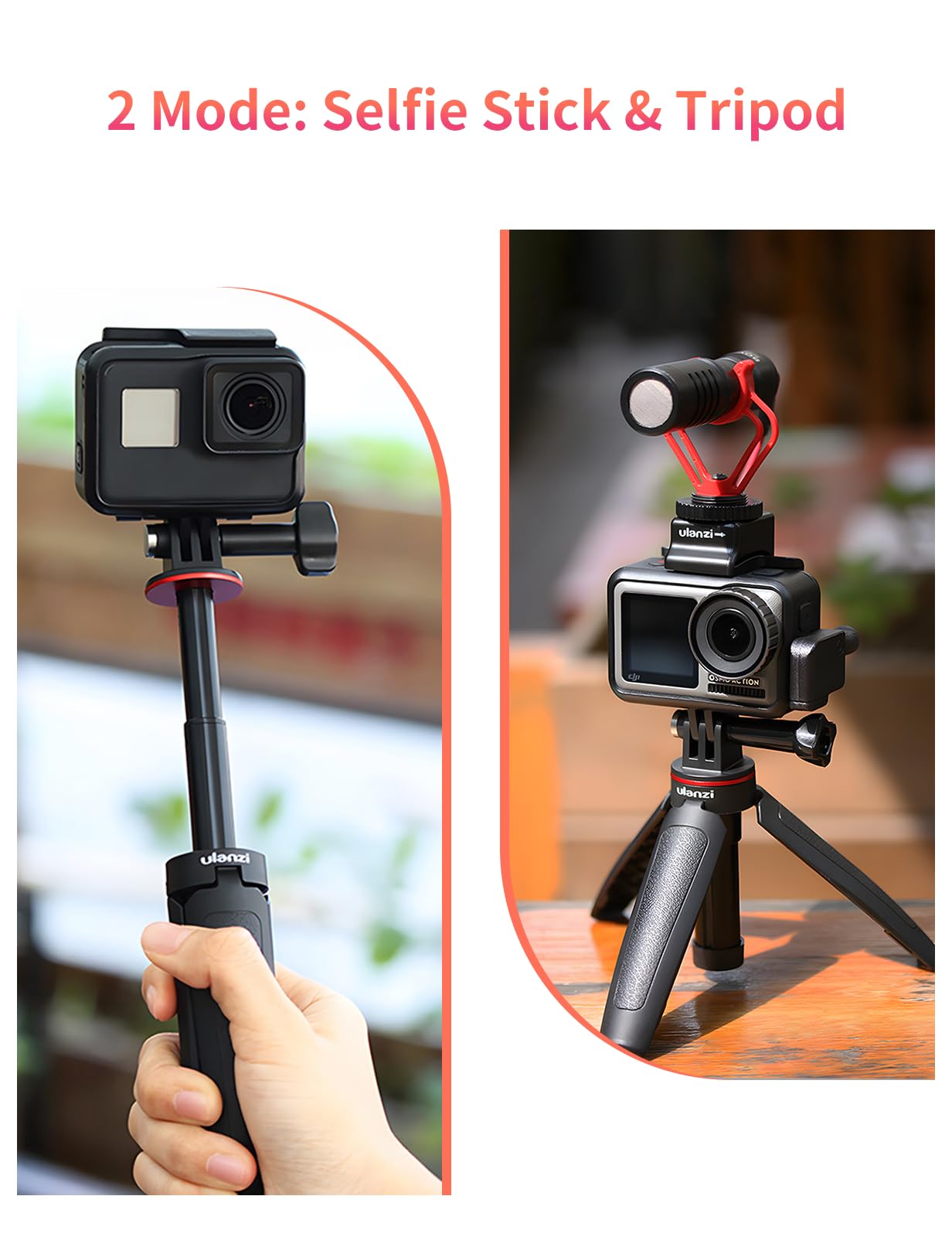 Extendable Selfie Stick for Action Camera, Portable Vlog Selife Stick Tripod Handle Grip Stand Action Camera Vlog Accessory Kits