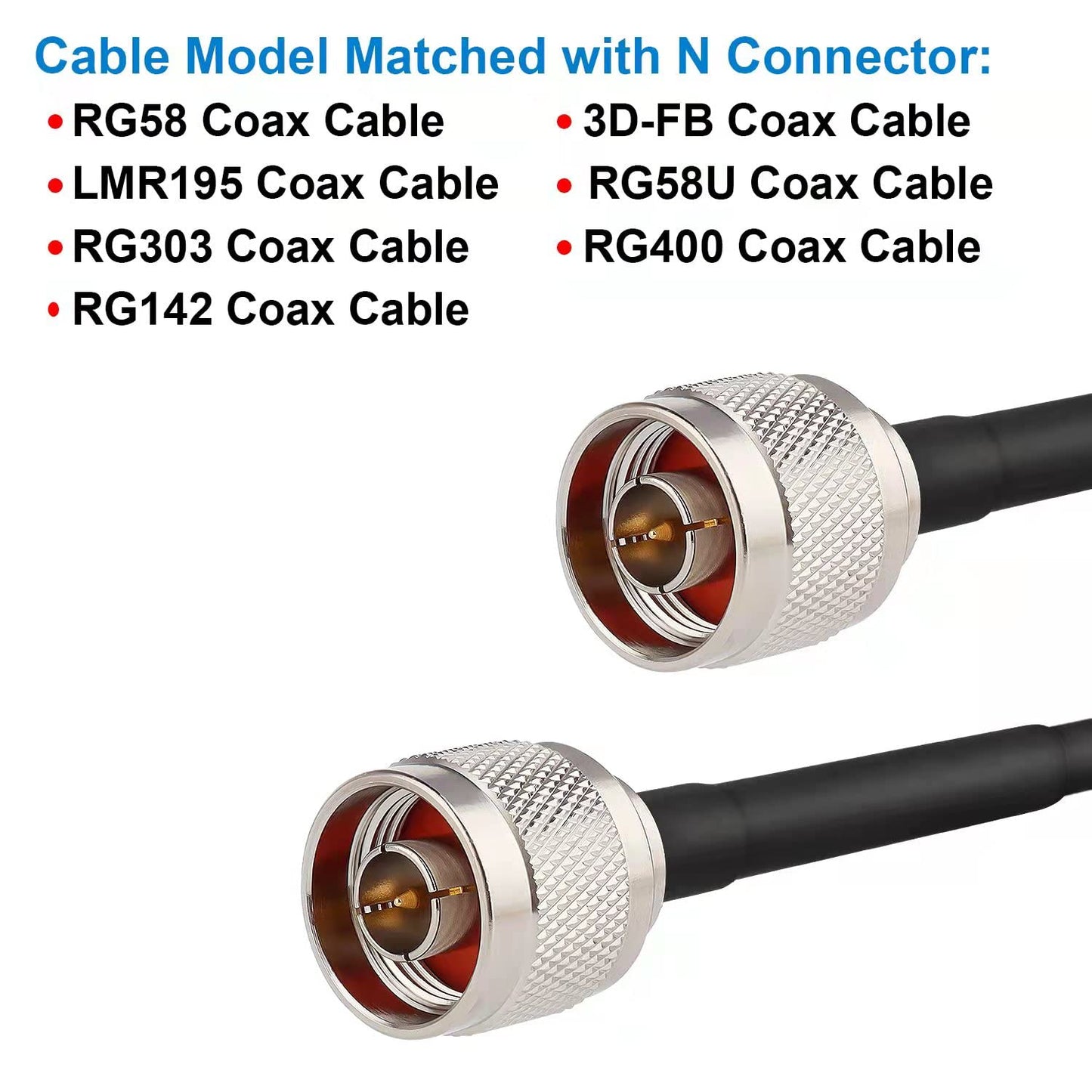 MOOKEERF N Male Plug Crimp Coax Connector Adapter for RG58 LMR195 KSR195 RG400 3D-FB Cable (10 Pack)