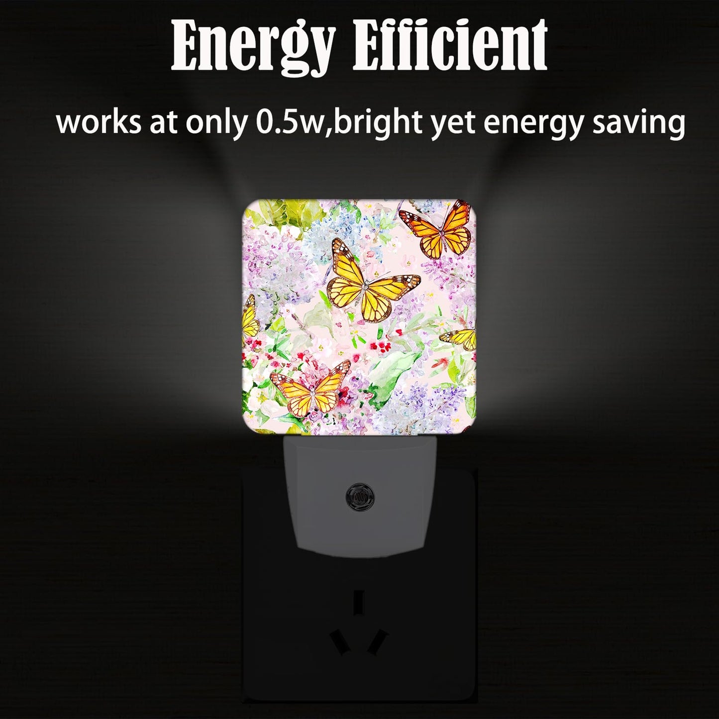 Spring Flowers and Butterflies Night Light ,Plug Into Wall Decor for Stairway,Hallway,Kitchen,Dusk To Dawn Sensor Nightlights for Boys/Girls/Women/Men
