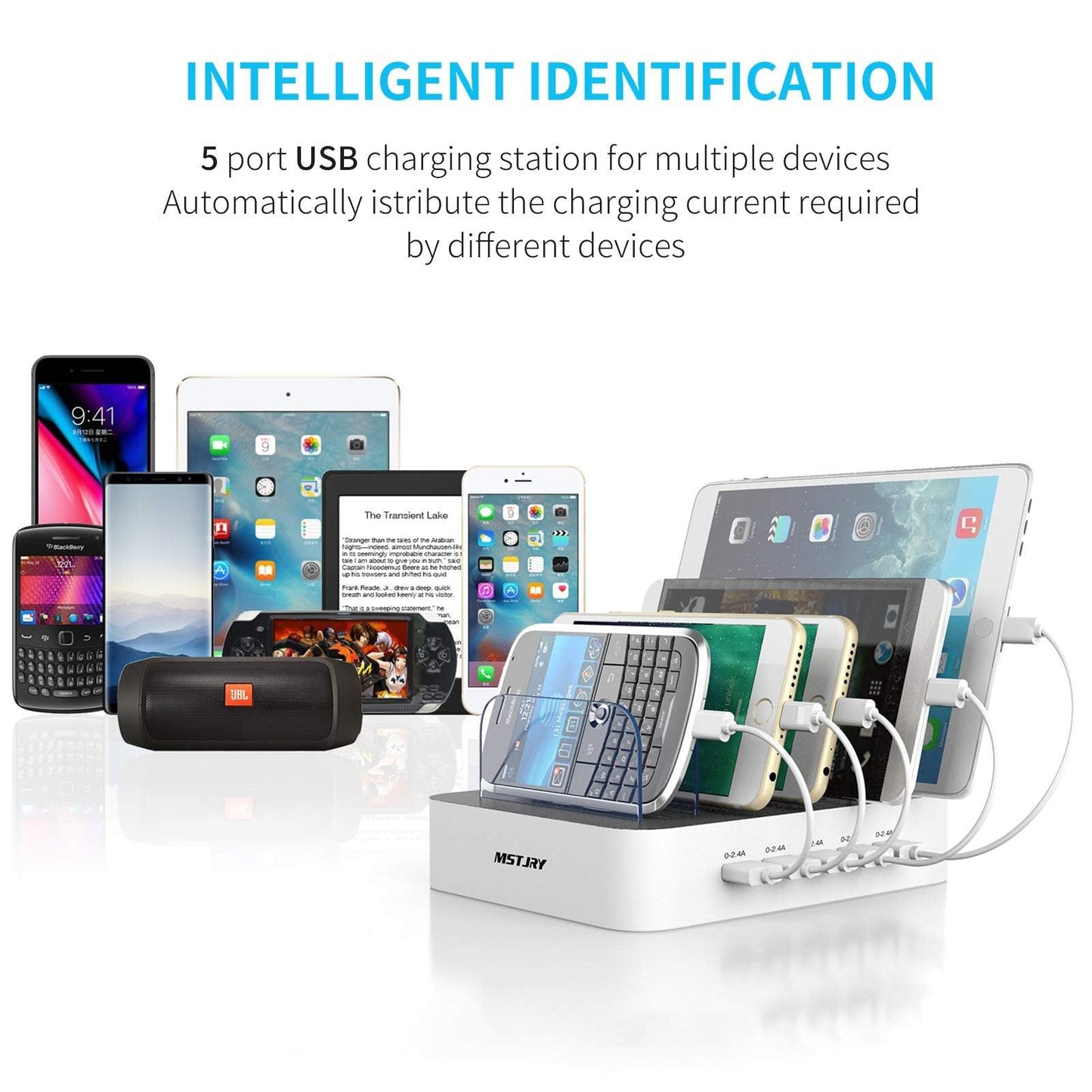 MSTJRY Charging Station for Multiple Devices : 5 Port Multi USB-A Charger Stations Multi-Device Organizer Charging Dock Designed for iPhone iPad Cell