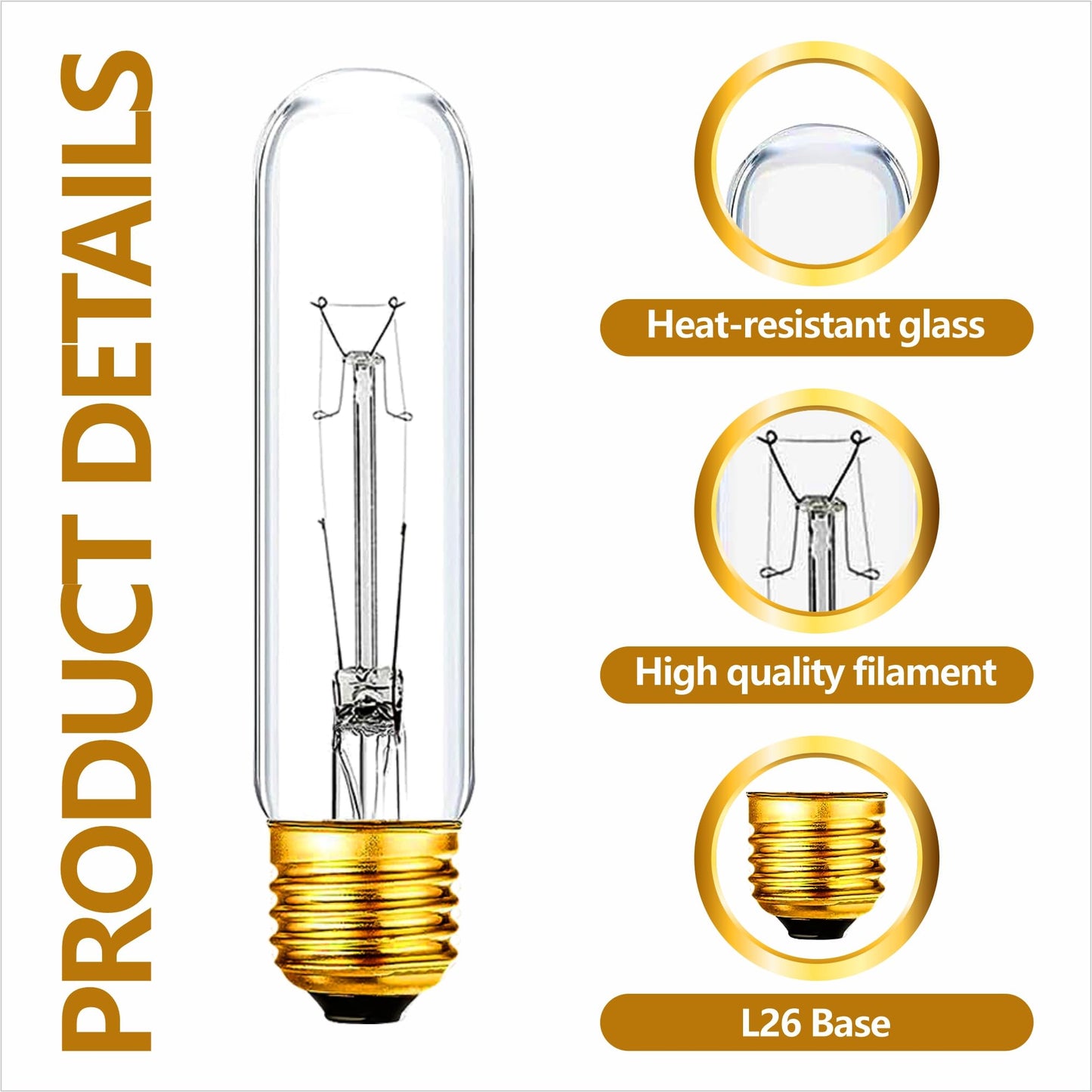 MMBGJKG 25 Watt T10 Clear Tubular Incandescent Light Bulb, T10 Bulb,Vintage Style Showcase Bulb,Showcase lamp,Dimmable for Desk Lamp,Curio