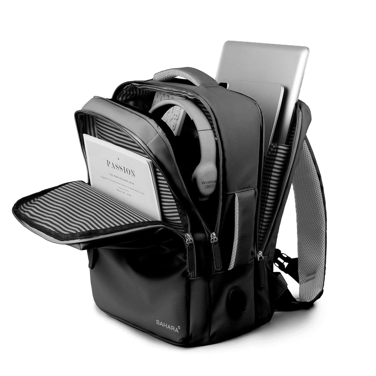 SAHARA - Multi-Compartment Travel & Laptop Backpack with USB Charging Port for Laptops up to 16-inch, Black, (LT00099)