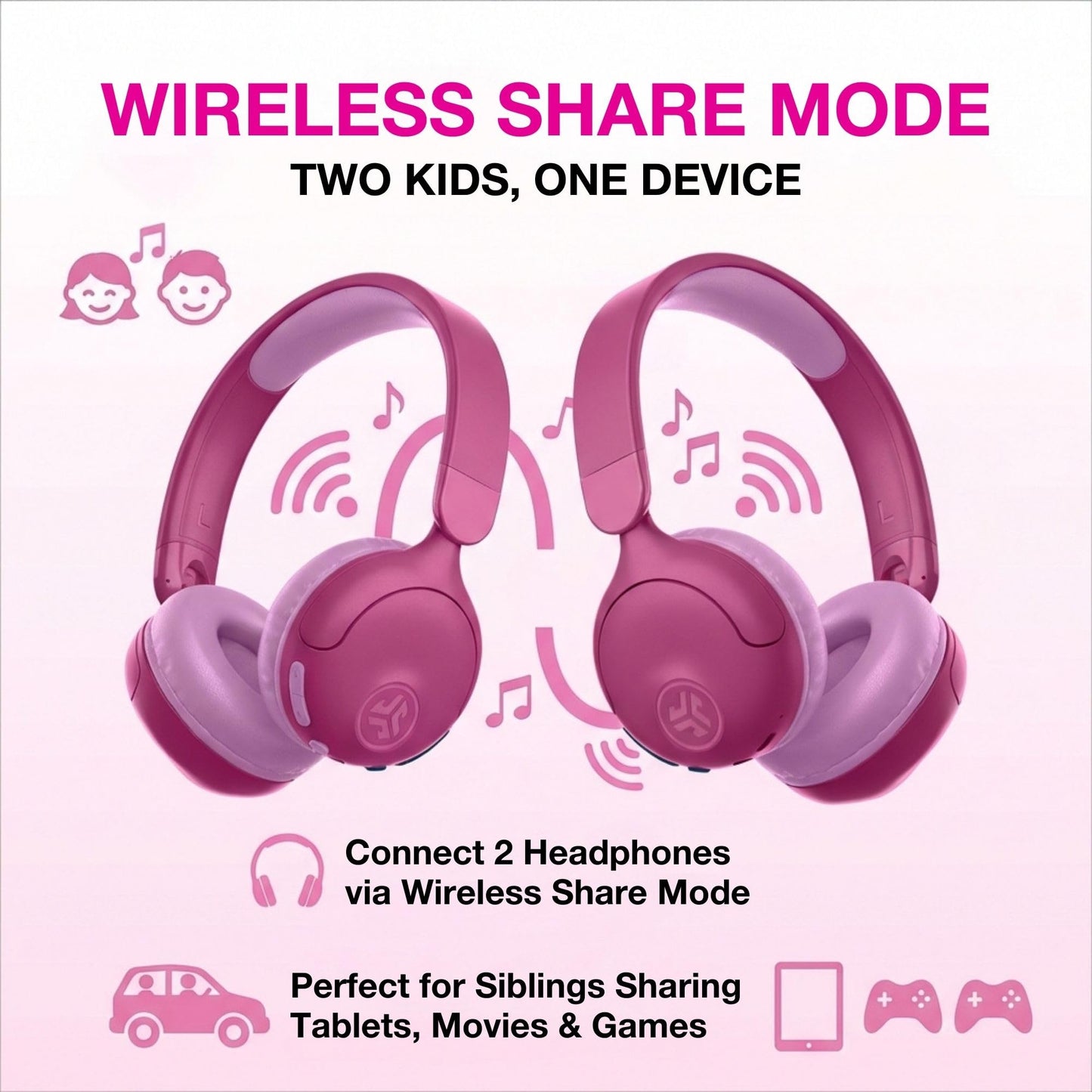 JLab JBuddies Pop Wireless Headphones - Pink