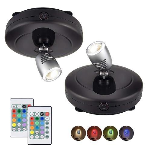 LUXSWAY Battery Operated LED Spot Lights Indoor,Wireless Accent Lights with Dimmable,12 Color Changing Puck Light with Remote,Closet Lights
