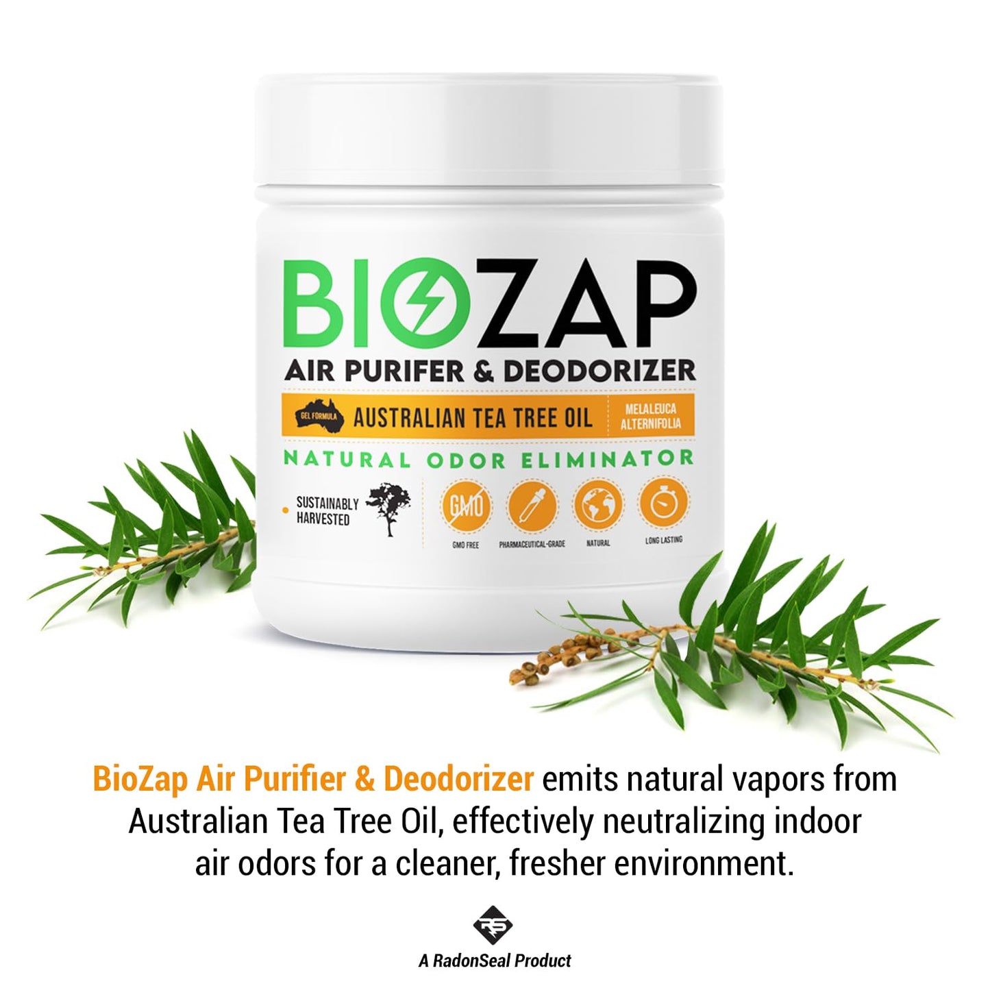 BioZap Air Purifier & Deodorizer (2-Pack) Pharmaceutical-Grade Australian Tea-Tree Oil Gel, Naturally Cleans Odors, Basements, Crawlspaces, Boats