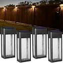 GOODFOEVER 4 Pack Solar Fence Lights Solar Post Accent Light/Wall Light for Outdoor, Yard, Fence, Porch and Garage, Body in Aluminum and Glass