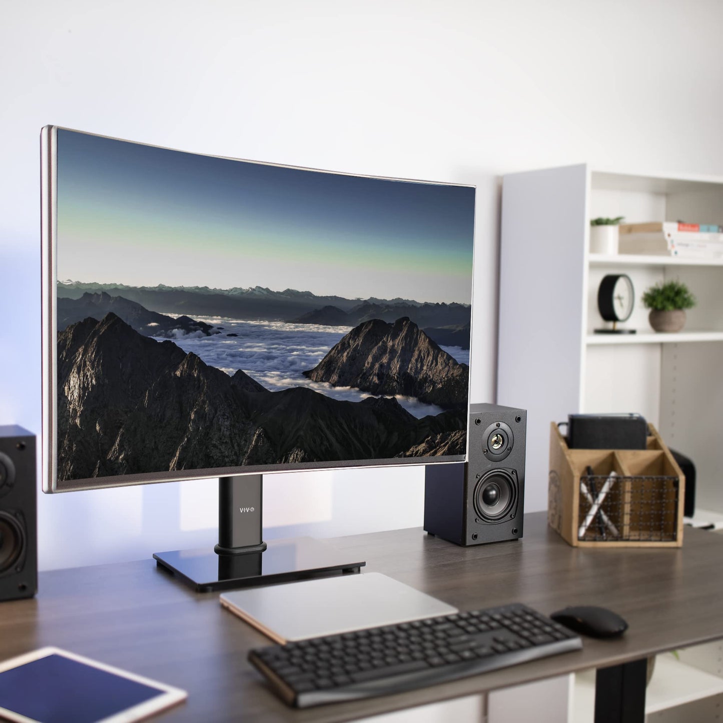 VIVO Single Rotating 13 to 38 inch Ultrawide Monitor and TV Table Top Desk Stand with Glass Base, Swivel, Height Adjustment, Screen Mount with Max