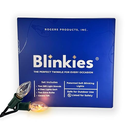 Blinkies Soft White Blinking Outdoor String Lights - Non-Programmed and Relaxing Twinkle Lights, 36 Foot Strands, 2 per Package, 12 Sockets Total