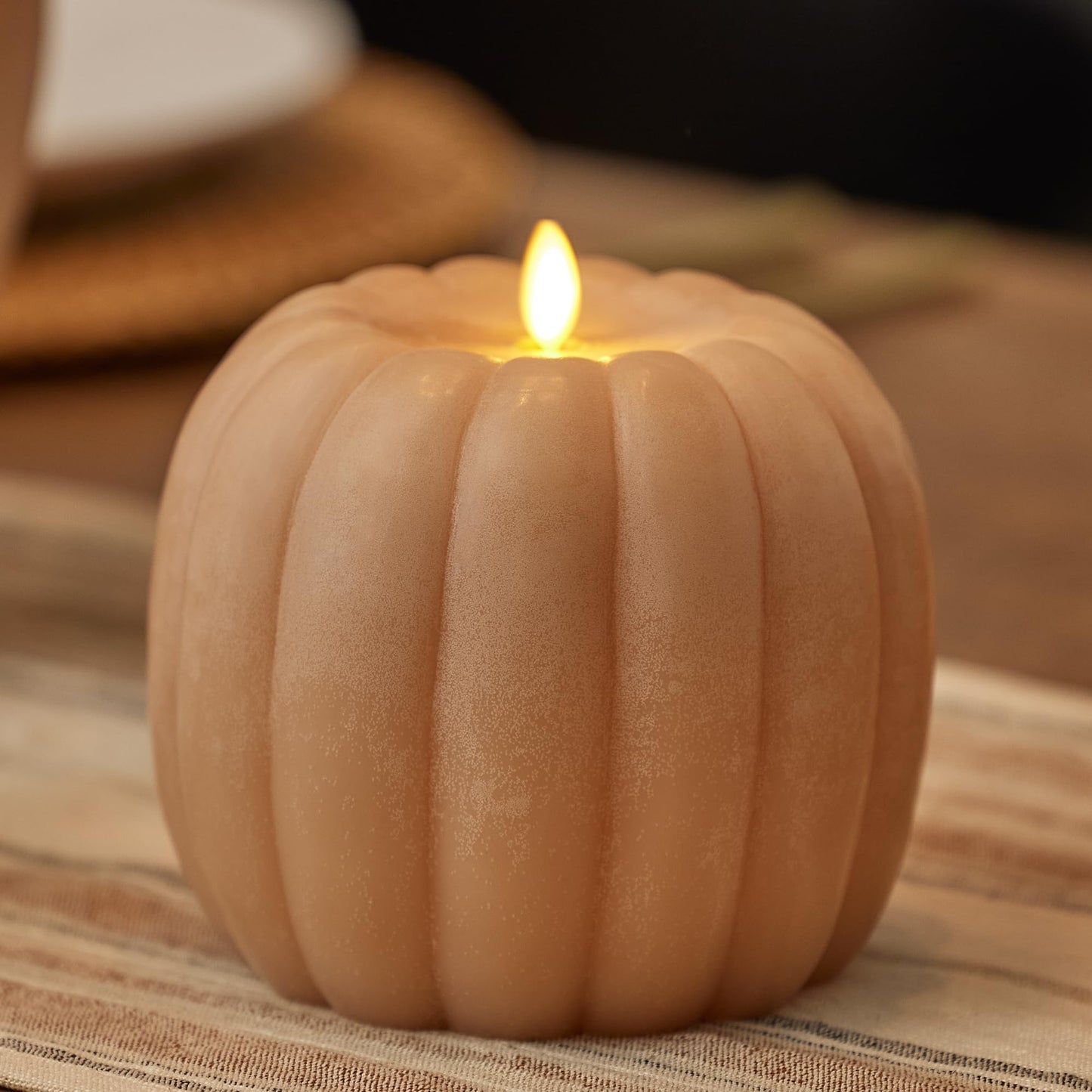 Luminara Tall Pumpkin Figural Flameless Flickering Moving Flame LED Candle (5.7" x 5.5"), Chalky Finish Real Unscented Wax, Time Function (Irish