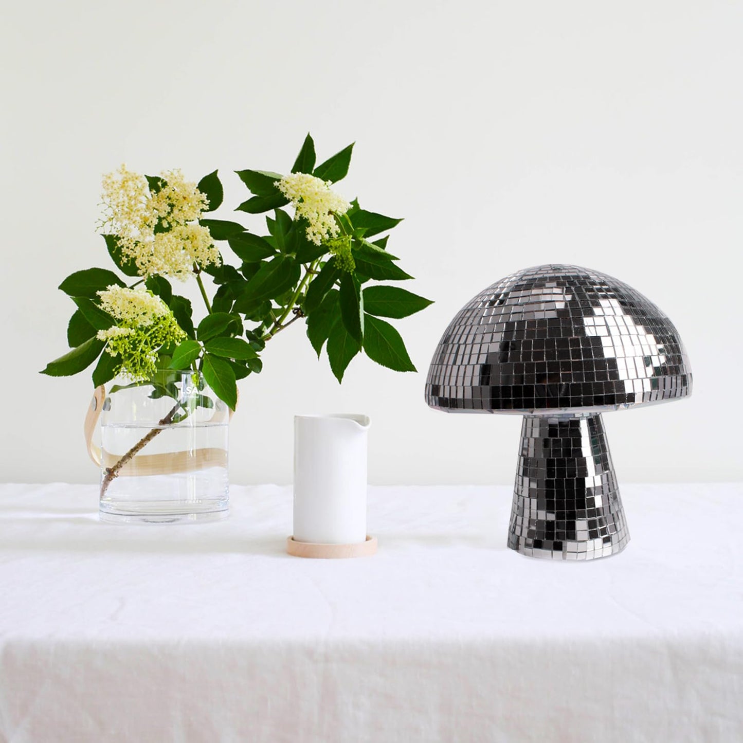 Mushroom Disco Ball Creative Silver Freestanding Mushroom Shape Disco Ball,Reflective Sliver Mirror Glitter Lights for Party, Bedroom,Stage