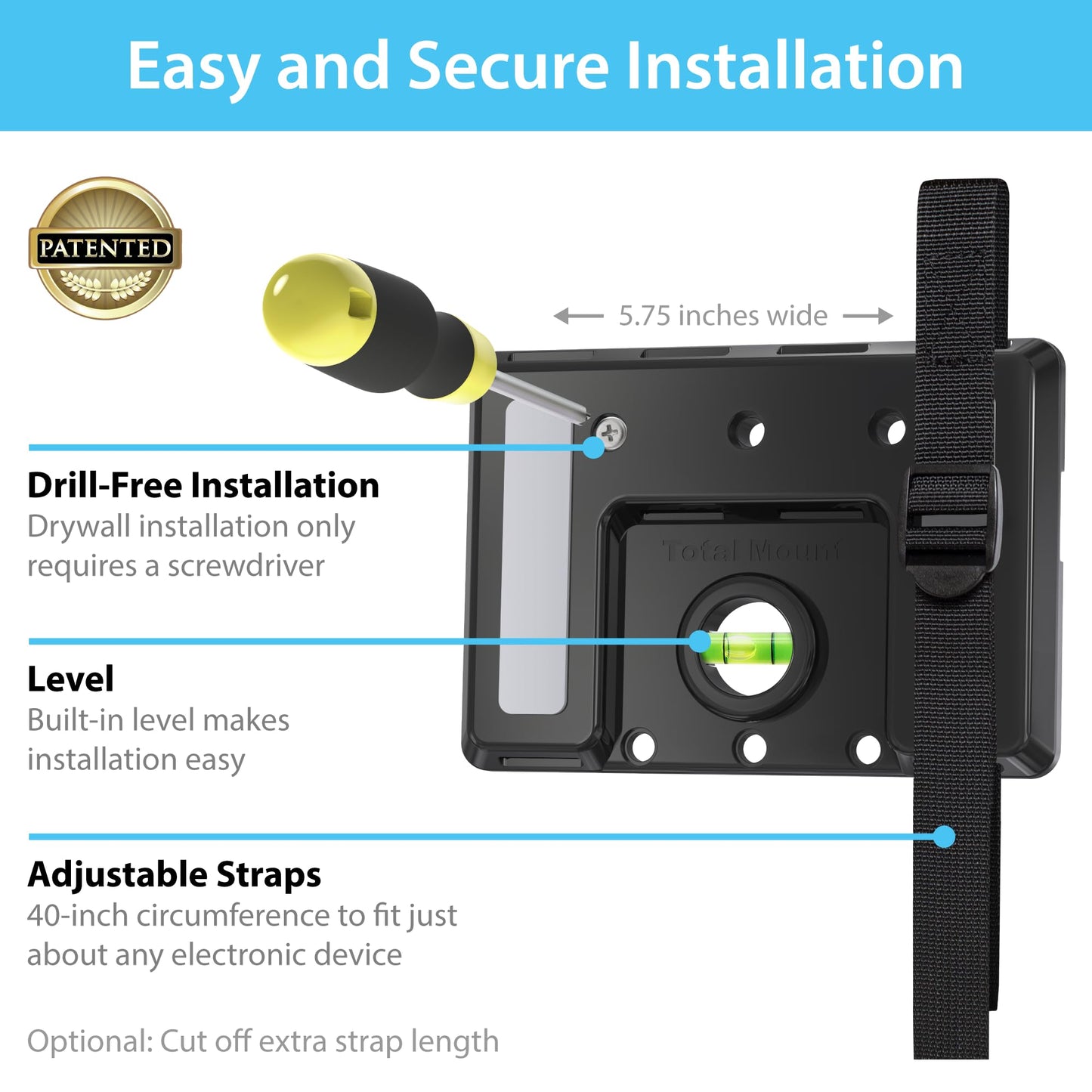 TotalMount Universal Mount for Electronics - Adjustable and Secure Wall Mount for Your Cable Box, Router, Modem, Wi-Fi Devices, DVR, and More