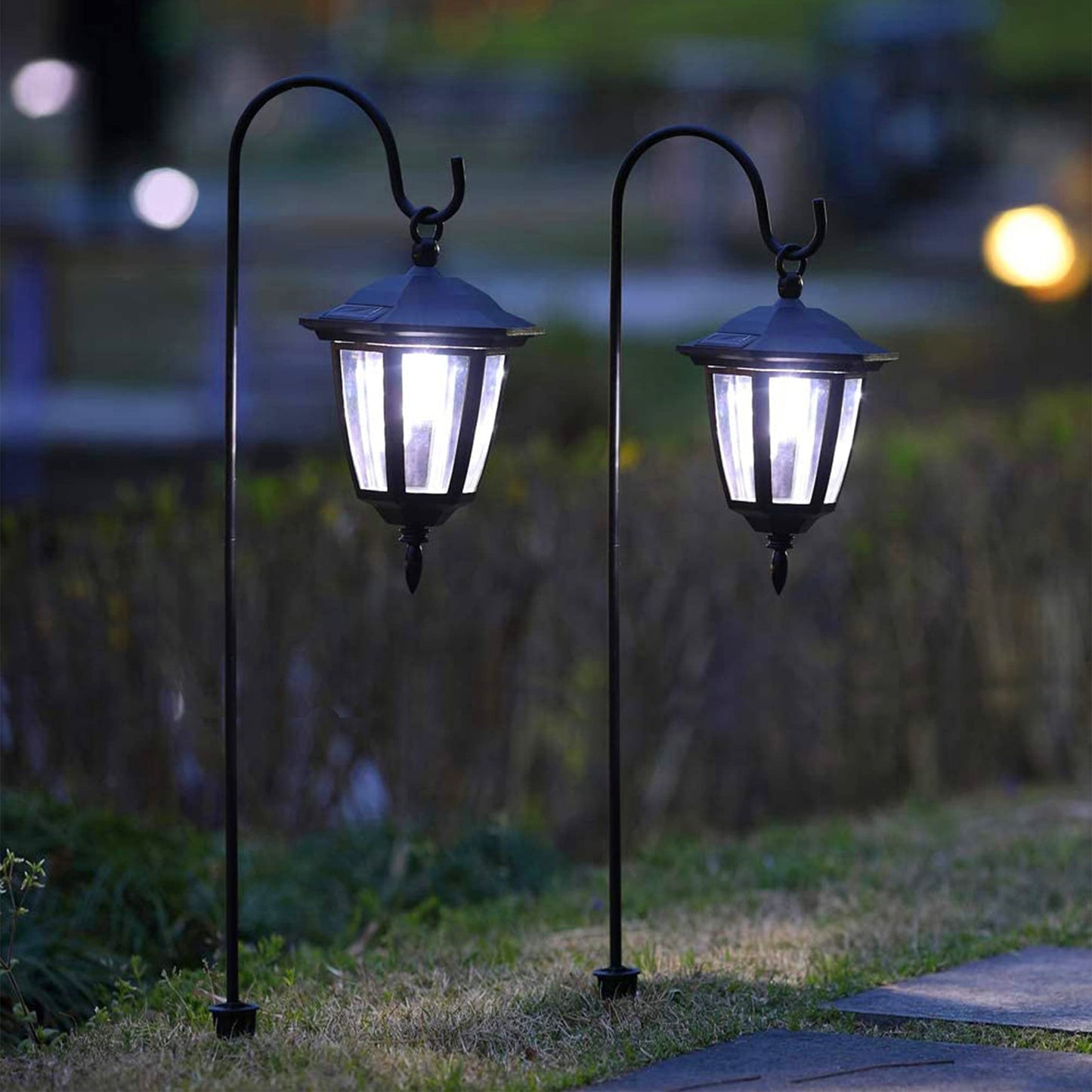 MAGGIFT 34 Inch Hanging Solar Lights Outdoor Waterproof Solar Garden Lights with 2 Shepherd Hooks Landscape Lighting for Lawn Patio Yard Pathway