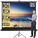 Aoxun 80" Projector Screen with Stand - Set of Pull Up Indoor and Outdoor Portable Free Tripod Screen 80 inch 16:9 HD Projection Screen for Movie or