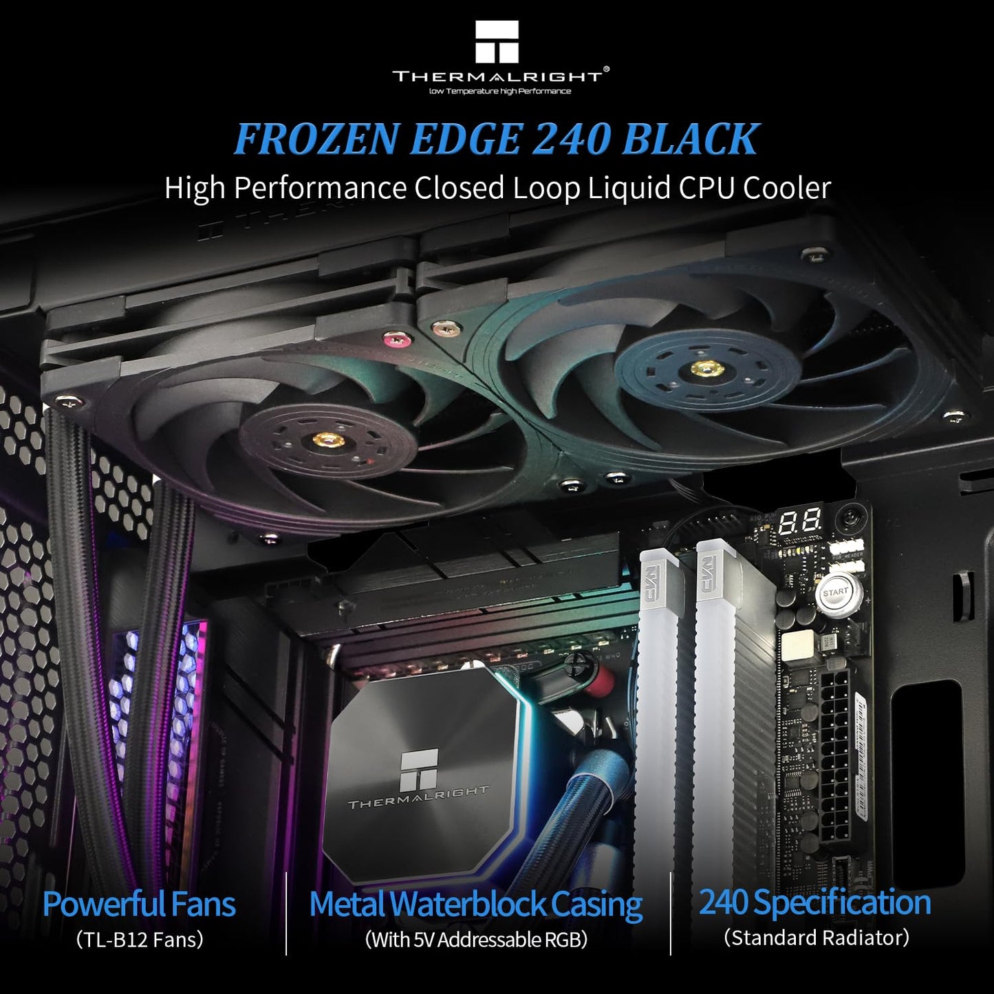 Thermalright Frozen Edge 240 Black CPU Water Cooler with PWM Fans, Pump Speed is 3300RPM,S-FDB Bearing, for AMD AM4/AM5,Intel