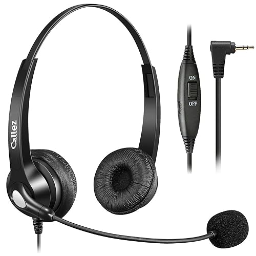 2.5mm Phone Headset with Microphone Noise Cancelling & Volume Controls, Office Telephone Headphone Compatible with Panasonic AT&T VTech RCA Cisco SPA