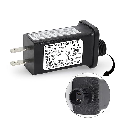 PremierAdapter 5V 2A CZJUTAI JT-DC050V2000 IP44 Low Voltage LED Driver US CA Plug Replacement for String Light, Projector Light, Fairy Lights (5V2A)
