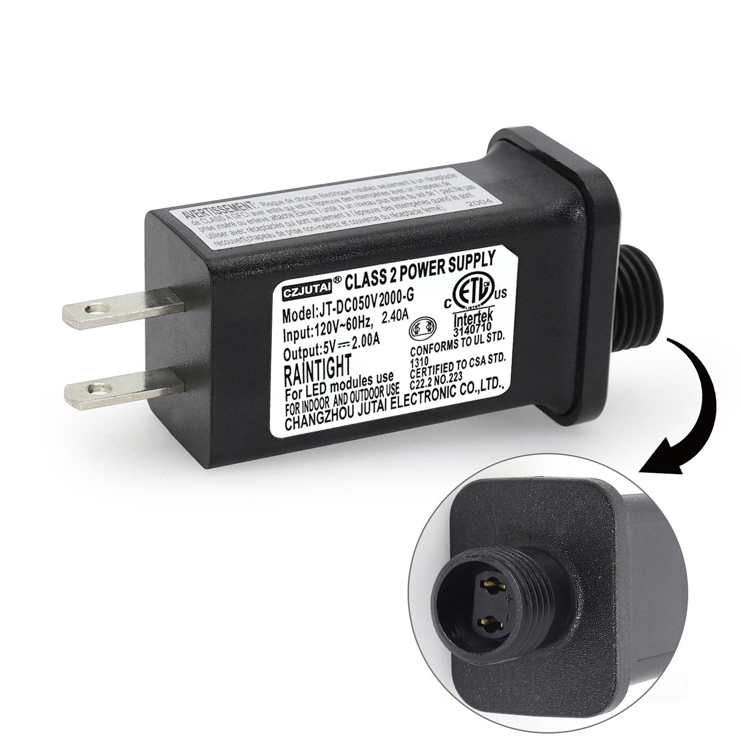 PremierAdapter 5V 2A CZJUTAI JT-DC050V2000 IP44 Low Voltage LED Driver US CA Plug Replacement for String Light, Projector Light, Fairy Lights (5V2A)