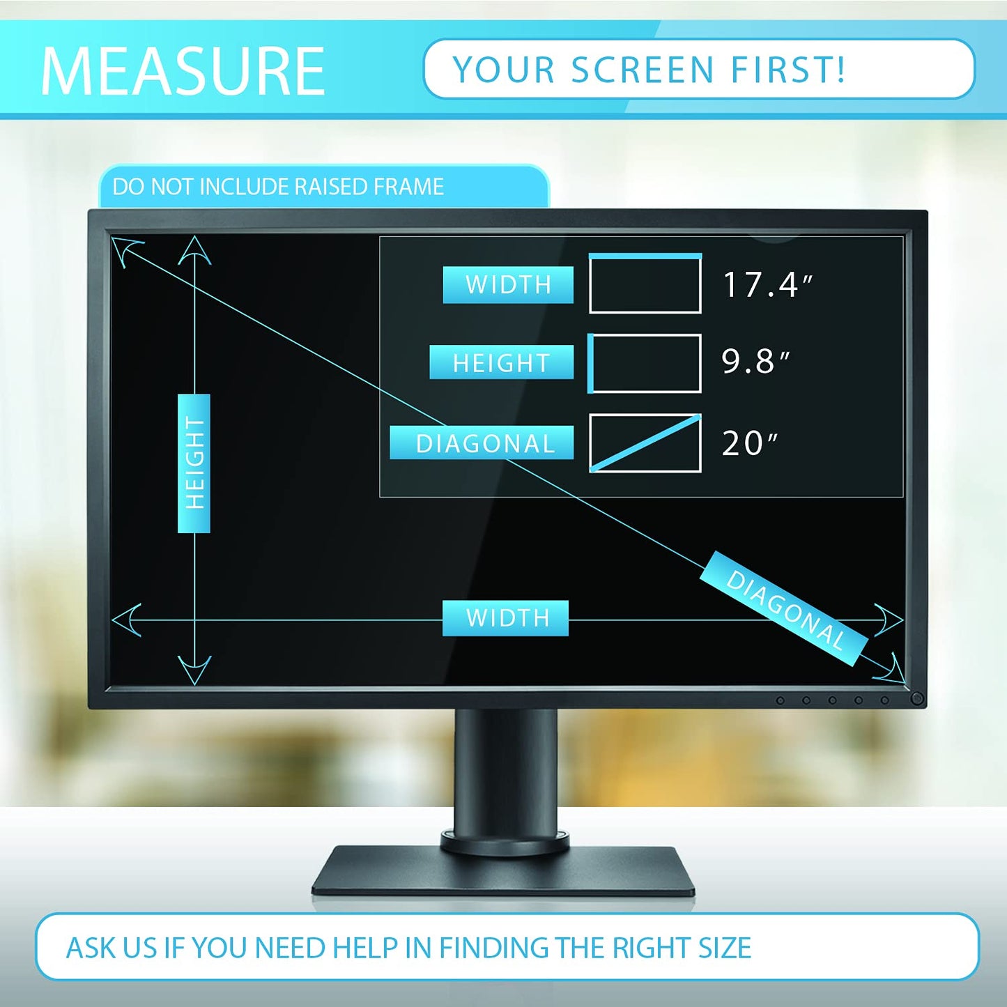 Premium Anti Blue Light and Anti Glare Screen Protector (2 Pack) for 20 inches (Measured Diagonally) Monitor. Screen Protector Size is 17.4" Width x