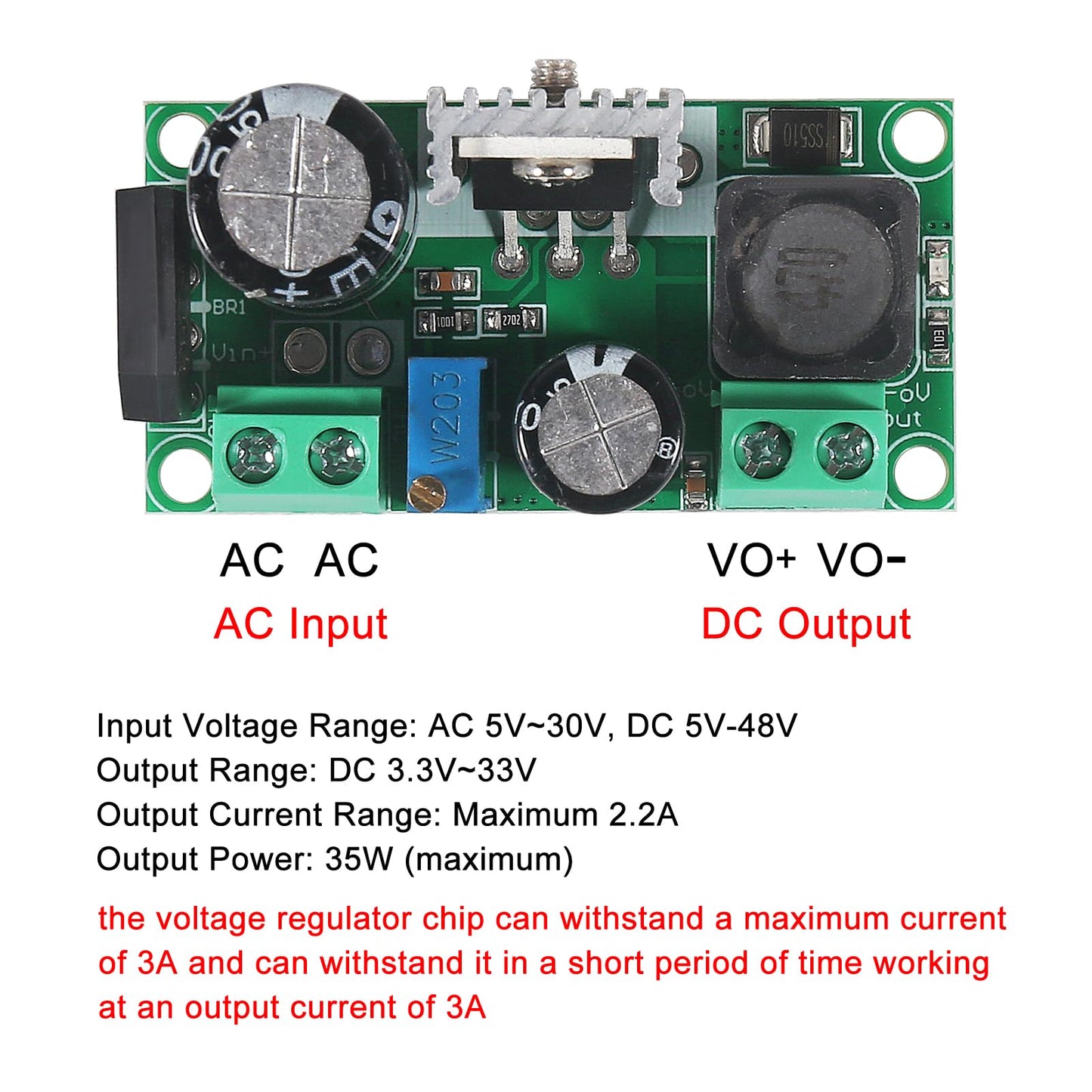 JUZITAO 6PCS AC/DC to DC Step Down Buck Converter AC 5-30V 5-48V 24V 36V 48V to DC 2.5-35V 12V Voltage Regulator Board 2A Adjustable Volt Power…
