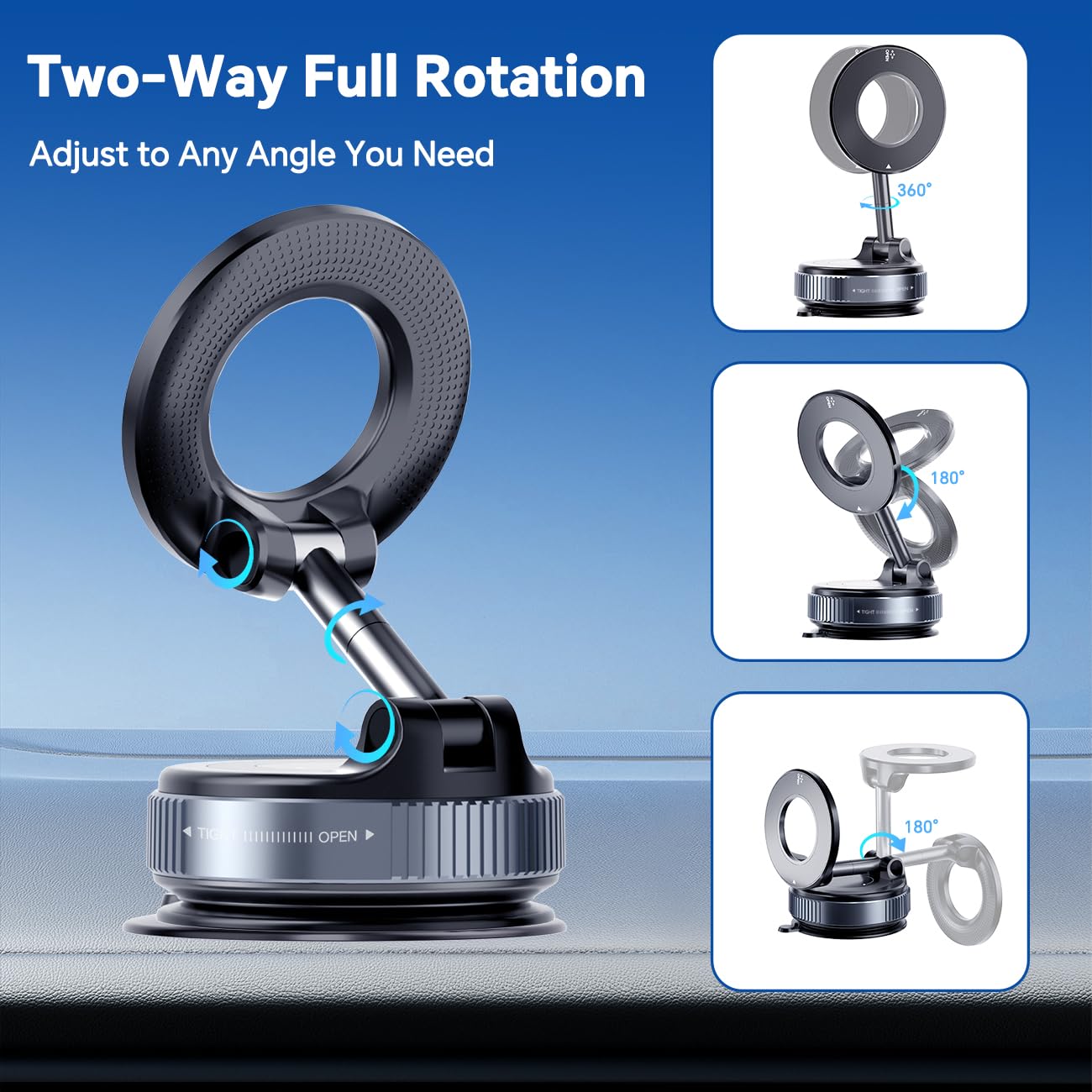 Lionora Vacuum Suction Cup Magnetic Phone Holder, Upgraded 360° Adjustable Magnetic Suction Cup Phone Mount for Car/Gym/Mirror/Smooth Surface