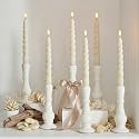 WYZworks 10" Flameless LED Taper Candles - Full Twisted Spiral - Ivory, Set of 6 - Remote, 2/4/6/8-Hr Timer (24-hr Memory), Bottom On/Off Button