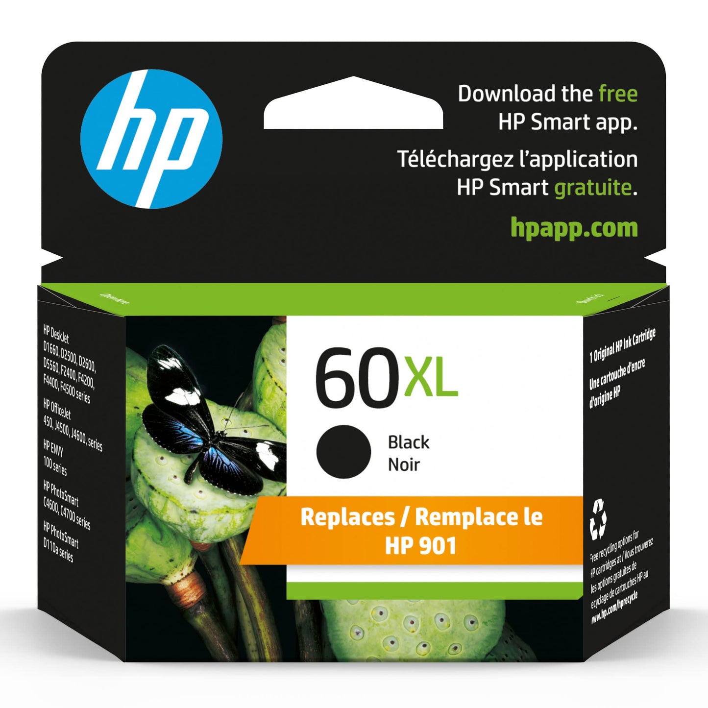 HP 60XL Black High-Yield Ink Cartridge | Works with DeskJet D1660, D2500, D2600, D5560, F2400, F4200, F4400, F4580, Envy 100, OfficeJet 4500, J4680