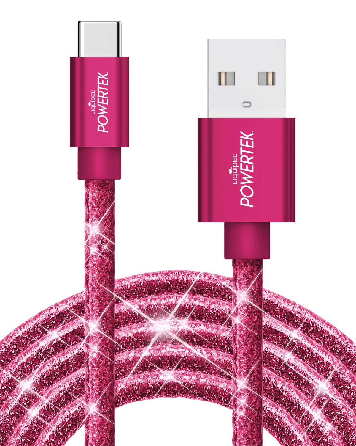 LIQUIPEL USB Type C Cable 6ft, USB A 2.0 to USB-C Fast Charger Extra Long Durable, Glitter Cables (Magenta)