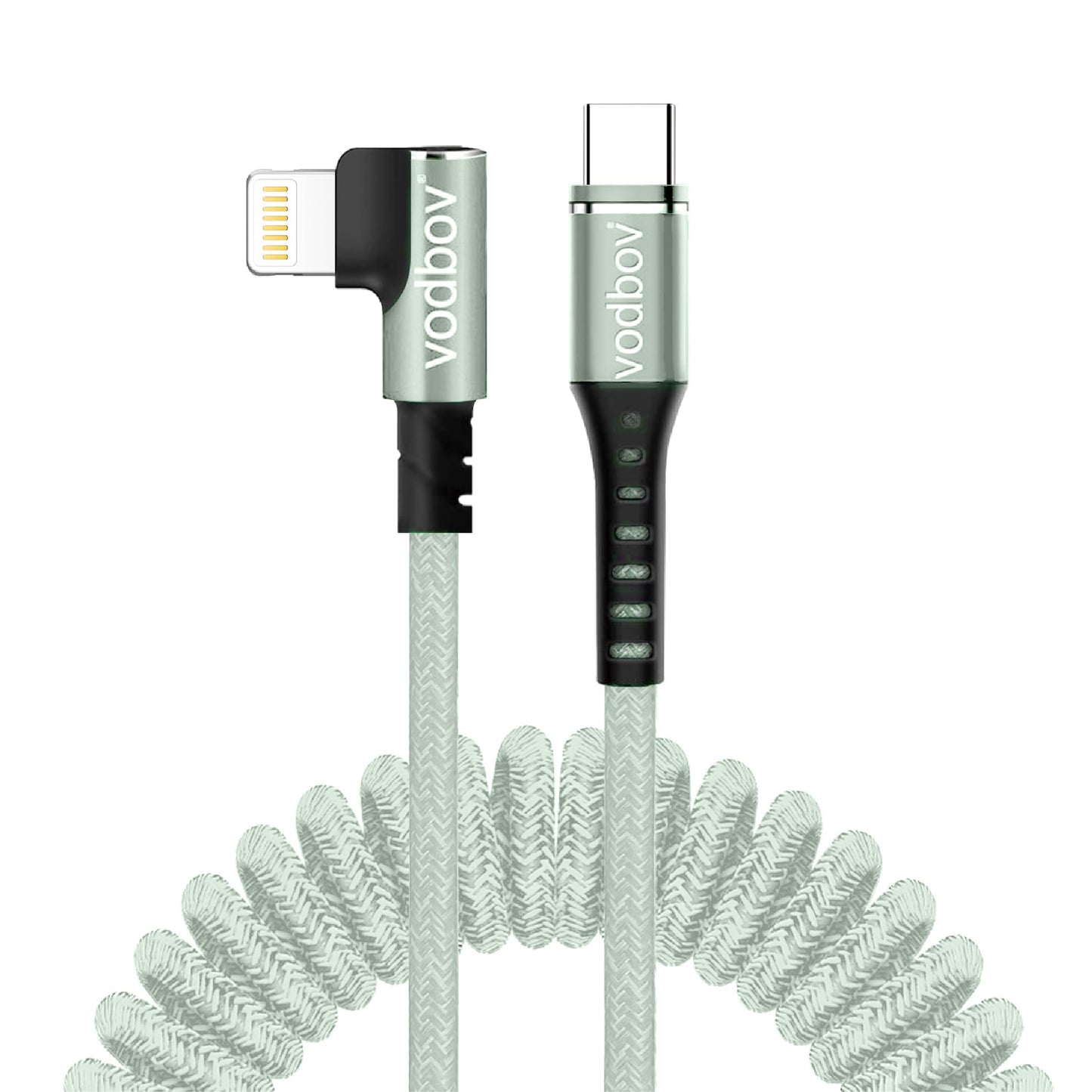VODBOV Coiled USB-C to Lightning Cable (2ft, 3ft, 4ft, 5ft, 6ft Flexible Stretch to 8ft Max), 90° Right Angle iPhone Charger, Braided Fast Charge…