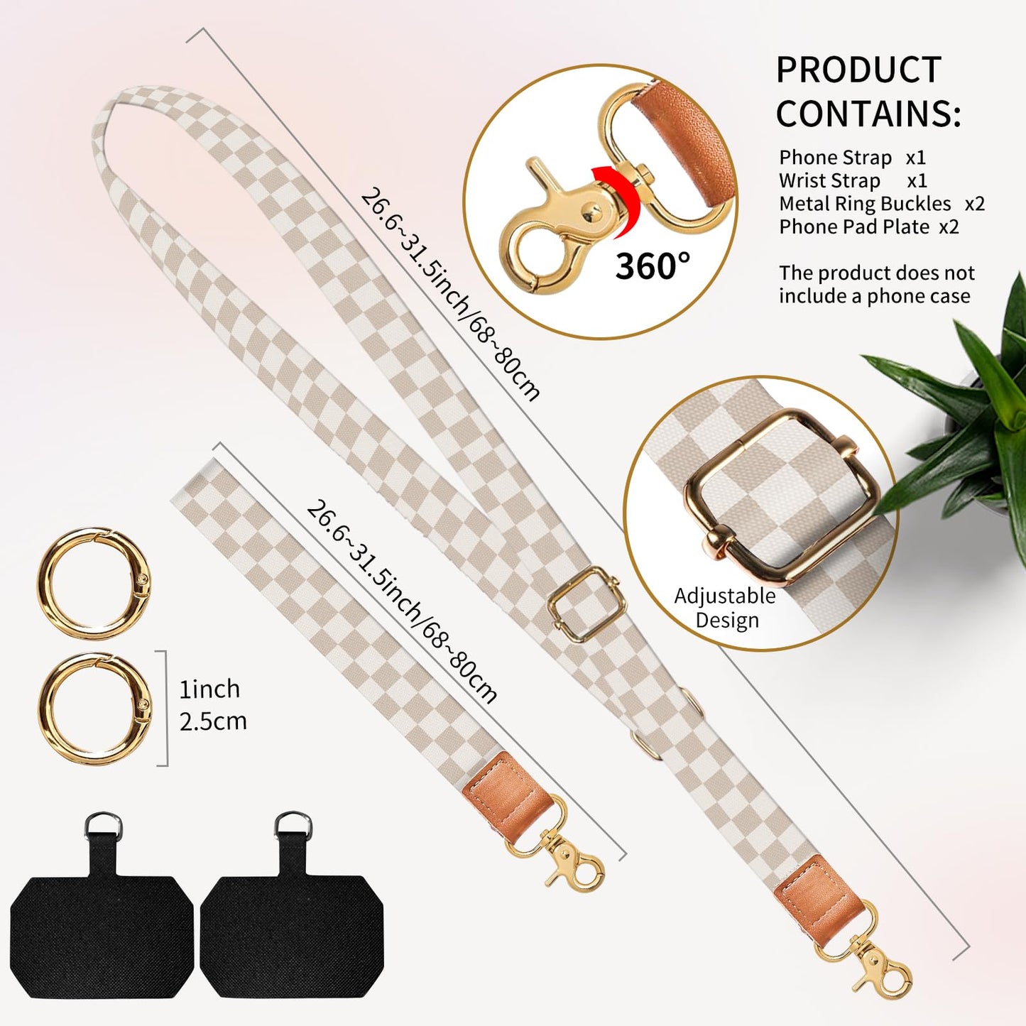 BeauBeast Cell Phone Lanyard Adjustable Crossbody Strap, Cute Universal Phone Neck Wristlet Wrist Strap Patch for Keys Case Accessories Brown Cute