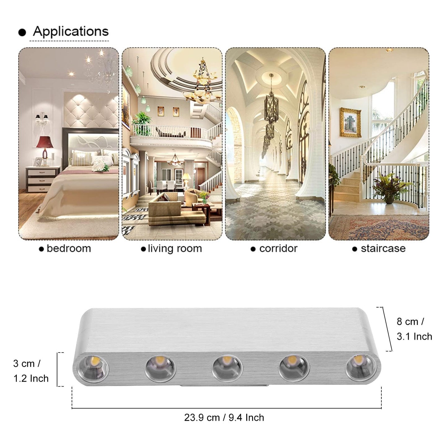 Kawell 10W Modern Wall Sconce LED Wall Light Up Down Indoor LED Wall Lamp Aluminum for Bedroom Living Room Bedside Stairs Hallway Corridor, 3000K