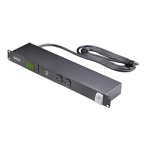 StarTech.com 8-Outlet Horizontal Rack Mount Metered PDU, 1U Server Power Strip w/Surge Protector, 8ft (2.4m) Power Cable, TAA