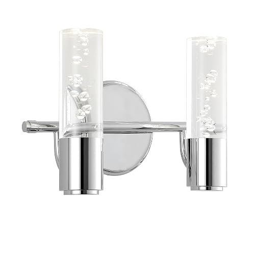 JONATHAN Y 10.75" Chrome Modern Integrated LED Vanity Light Wall Sconce for Bathroom, Clear Bubble Acrylic Shade Minimalist Art Deco Light
