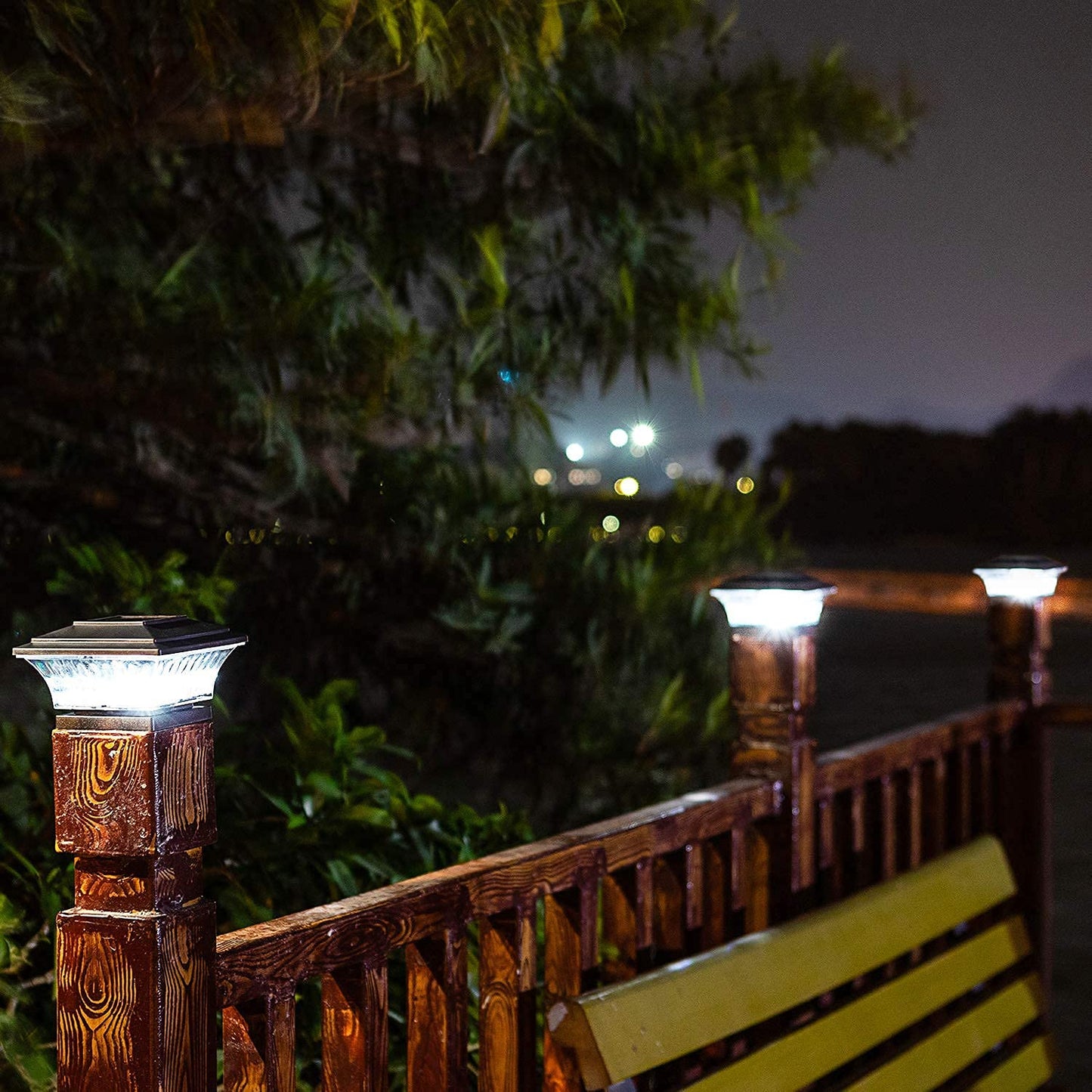 HUYIENO Solar Cap Lights Outdoor LED Lighting Deck Fence Two Light Modes Warm White/Bright White Suitable for 4x4 Wooden Posts Black 6PK