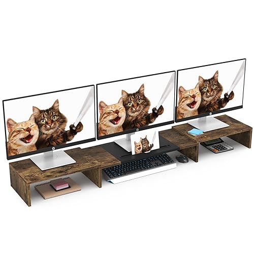 WESTREE Triple Dual Monitor Stand Riser, Extra Long Monitor Stand for 1~2~3 Monitors, Monitor Stand with Length and Angle Adjustable, 3 Shelf Desktop