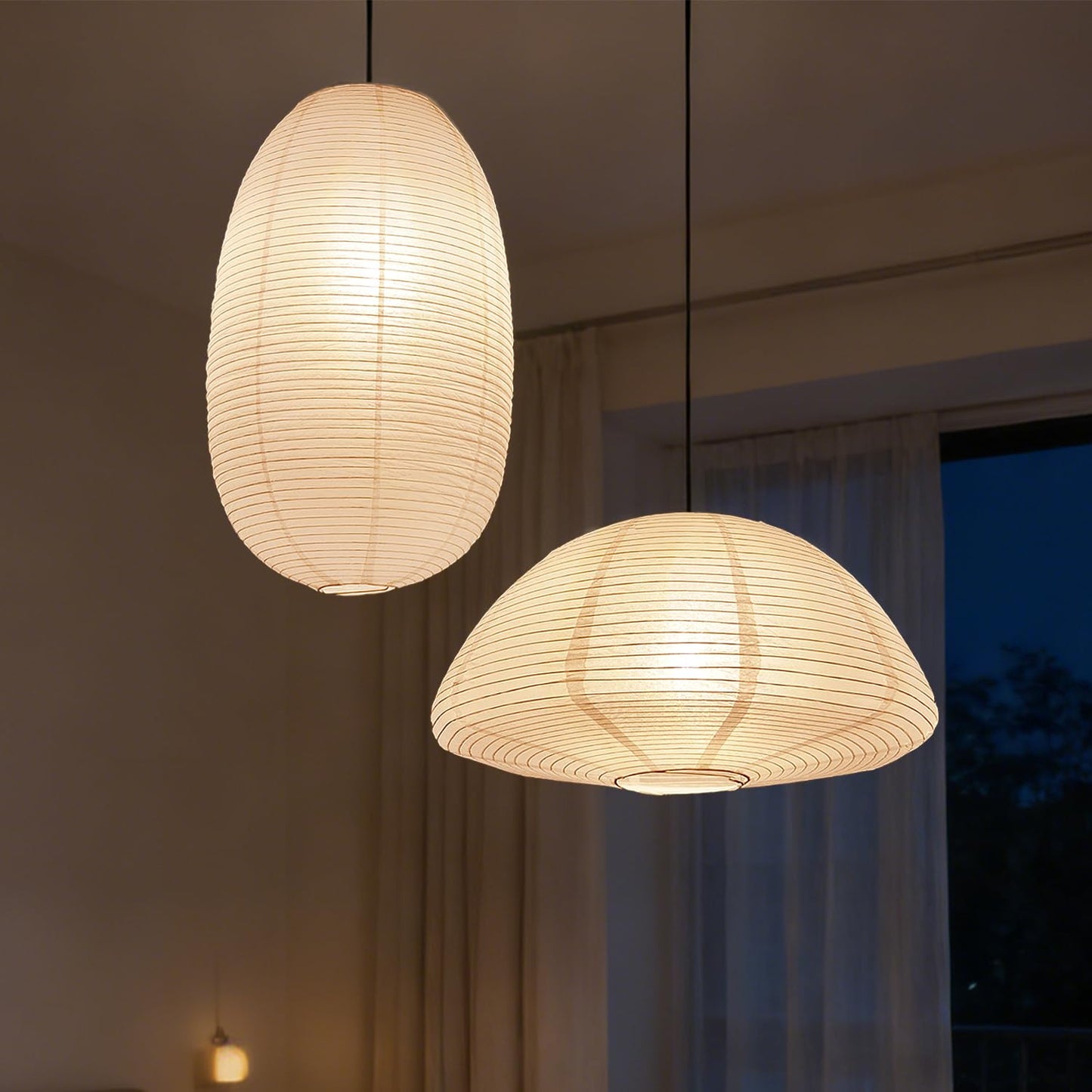 METHEDEECO Set of 2 Rice Paper Pendant Light Shades, Large Japanese Minimalist Hanging Lamp Shades for Dining Room Bedroom Living Room, Decorative