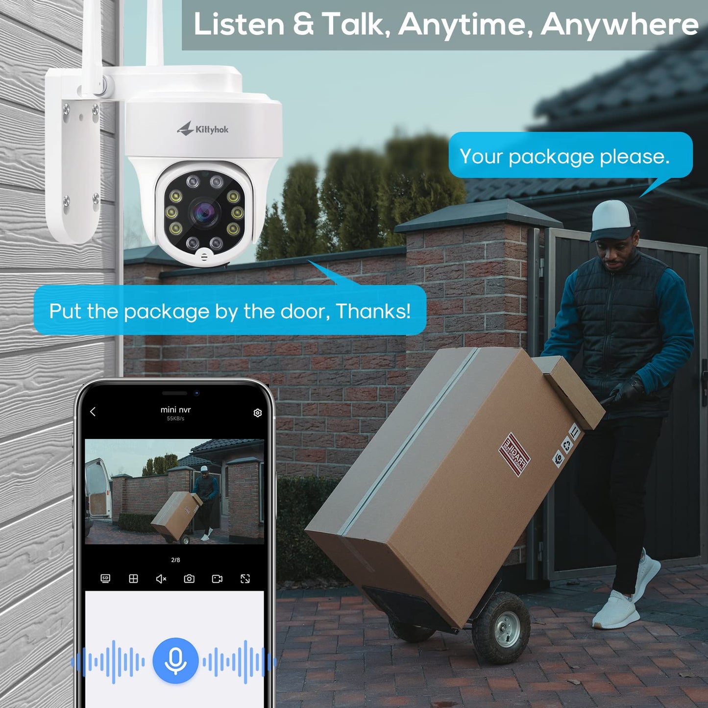Kittyhok PTZ Security Camera Wireless Outdoor | 2K FHD Wireless Cameras for Home Security with 360 Viewing, Auto Tracking, Spotilght Color Night