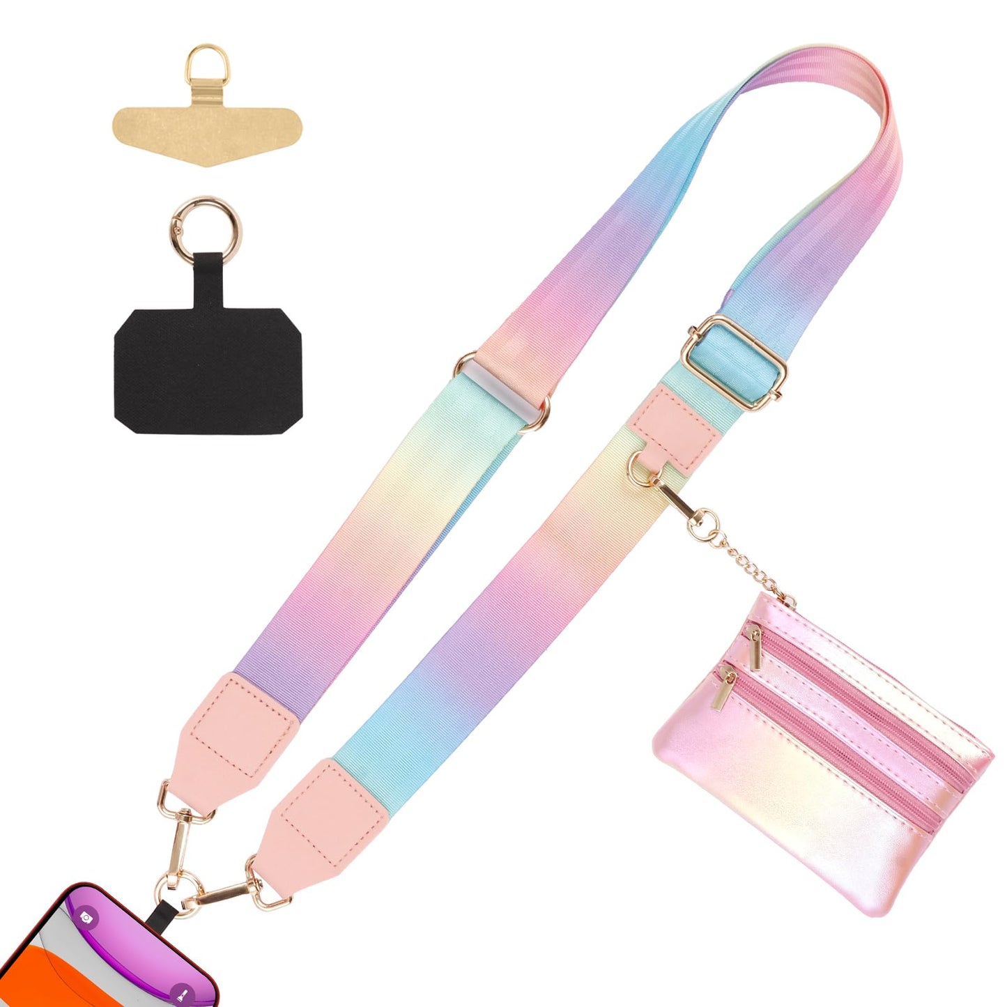Long Pond Stylish Phone Crossbody Lanyard Strap with Wallet, Adjustable Anti-Loss Detachable Wrist Strap for Women, Secure Hands-Free Holder