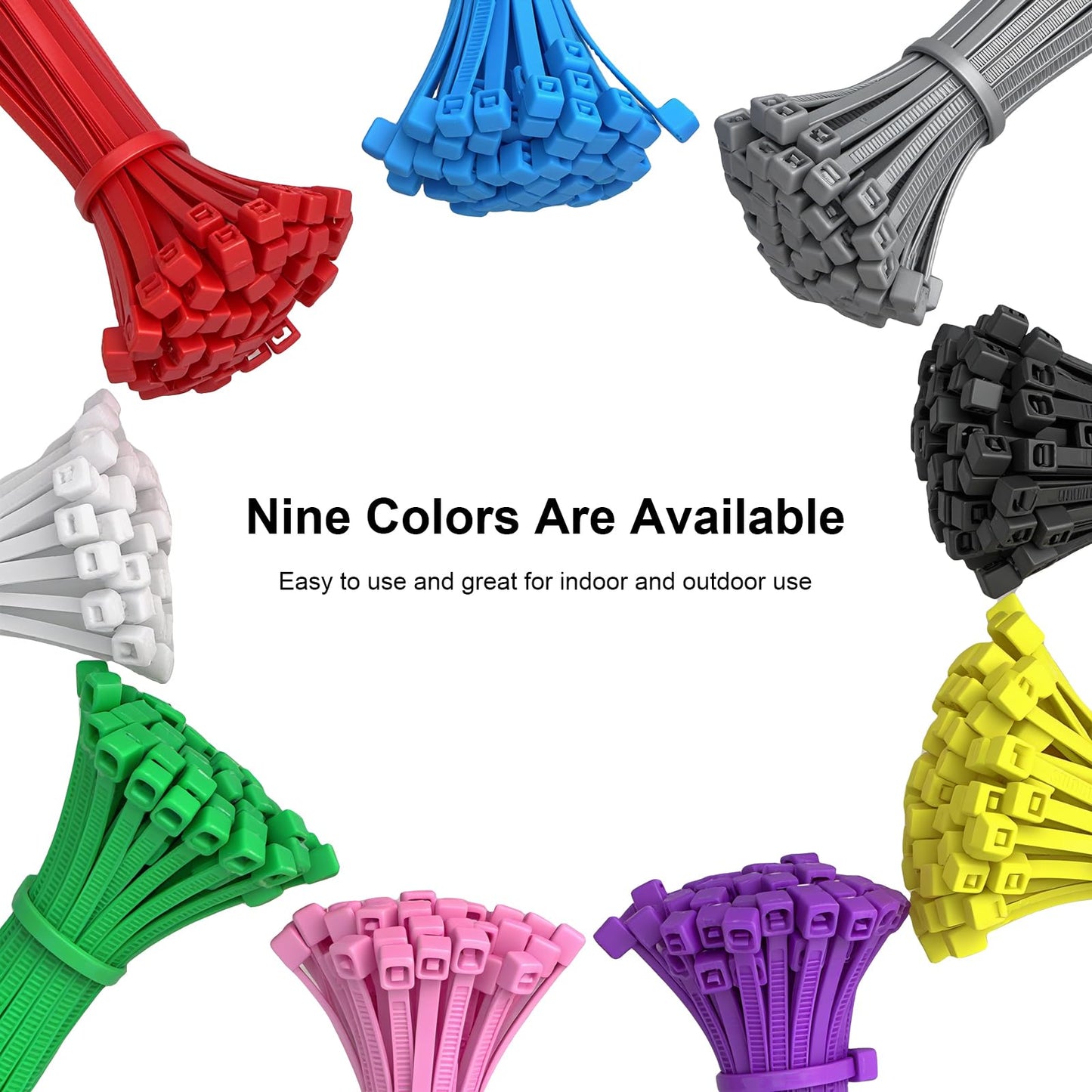 Baomain 100-Pack 8 Inch Self-Locking Nylon Cable Zip Ties, Heavy-Duty and Multi-Purpose (0.18" Width, 50LBS Tensile Strength), Indoor and Outdoor Use