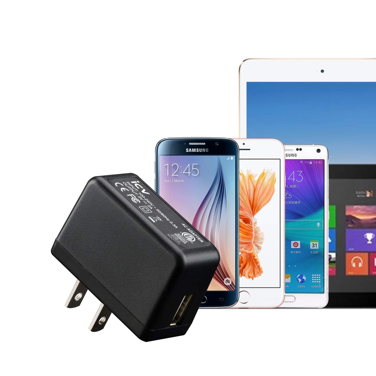 icv USB Wall Charger - 5V 2A AC Power Adapter with US Plug for Phone, Tablet and Other Related USB Powered Devices Small and Lightweight - Designed
