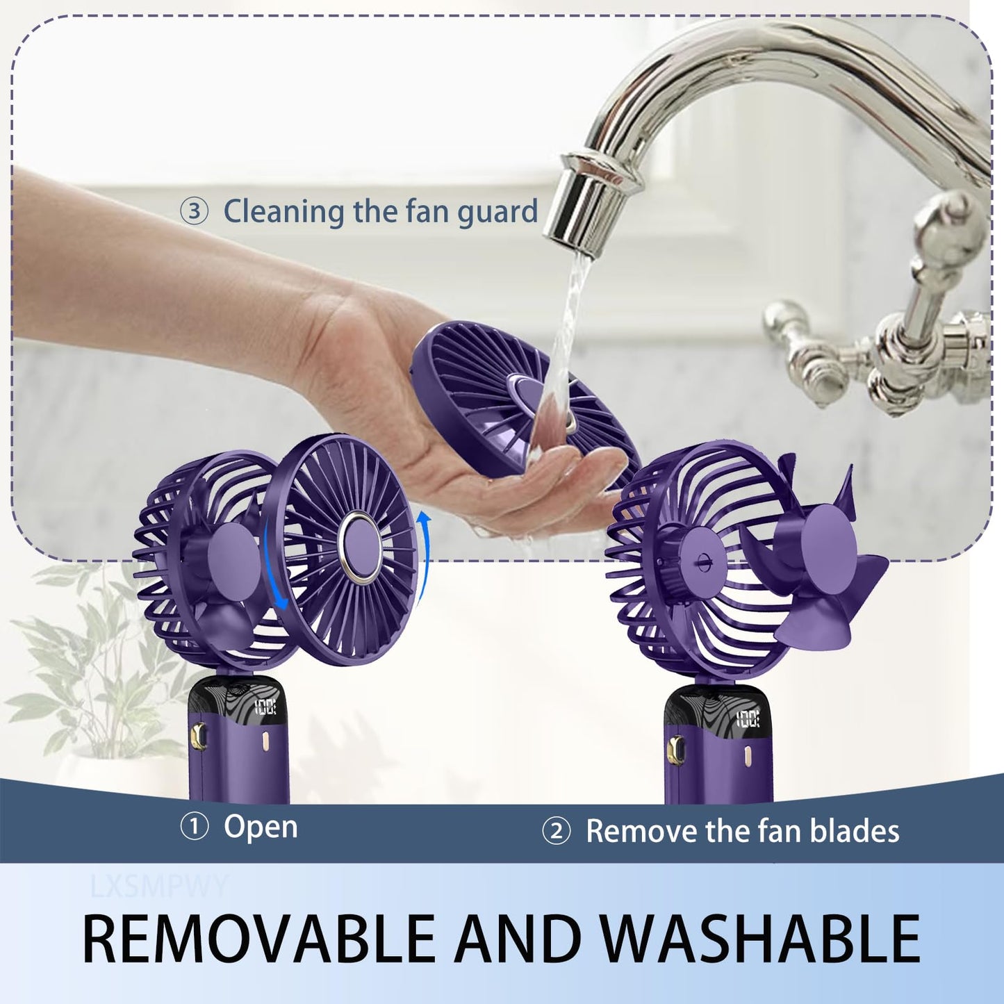 LXSMPWY Handheld Mini Fan 1200mAh 5 Speed with Digital Display - Purple