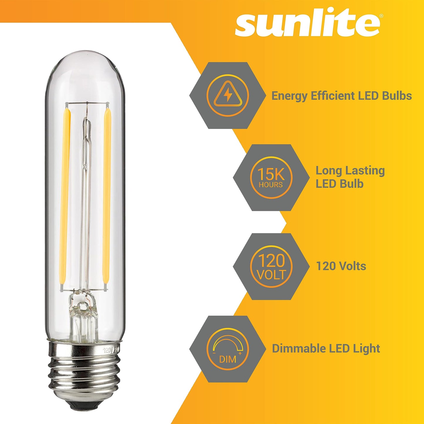 Sunlite 41790 LED Edison T10/T30 Tubular Light Bulb, 2 Watts (25W Equivalent), 160 Lumens, Medium E26 Base, 120 Volts, Dimmable, 90 CRI, UL Listed