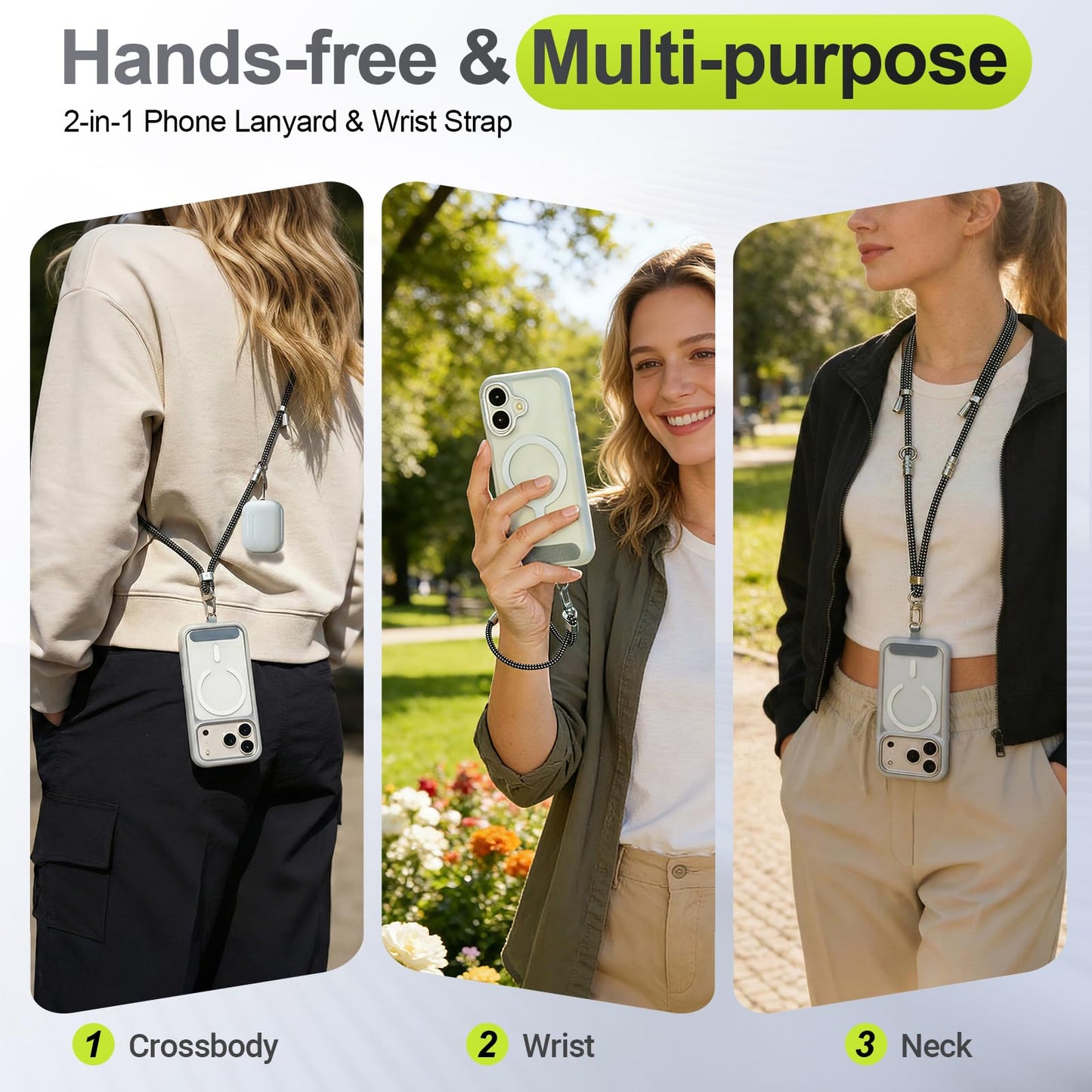 ZOYTONE Phone Lanyard, Crossbody Lanyard & Wrist Strap 3-in-1, Anti Theft Adjustable 17.5"-32" Cell Phone Neck Lanyard for Travel Hiking Cycling