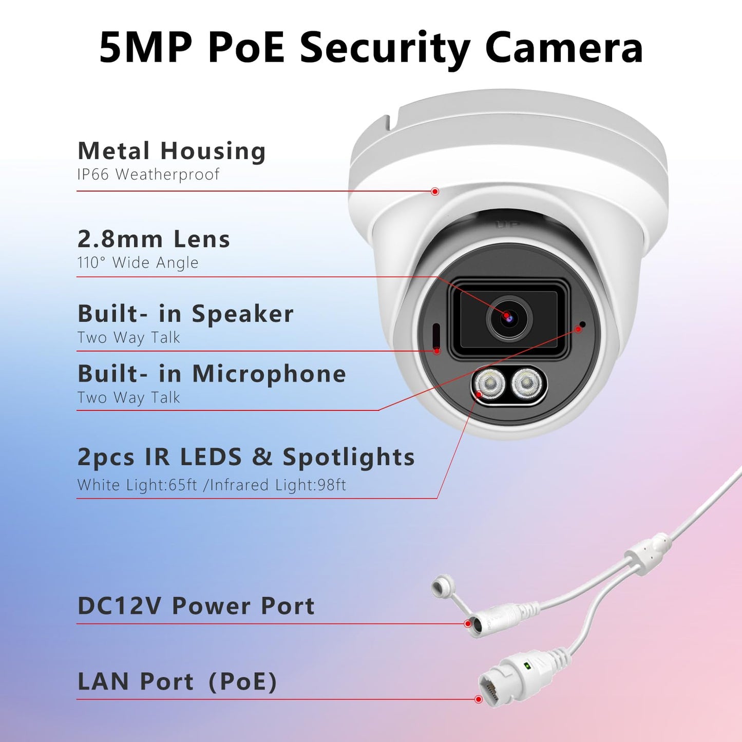 5MP Full Color Security IP Camera, 3K PoE IP Dome Security Camera with Smart Dual Light, Two Way Talk, 98ft Night Vision, 110°Wide Angle, IP66