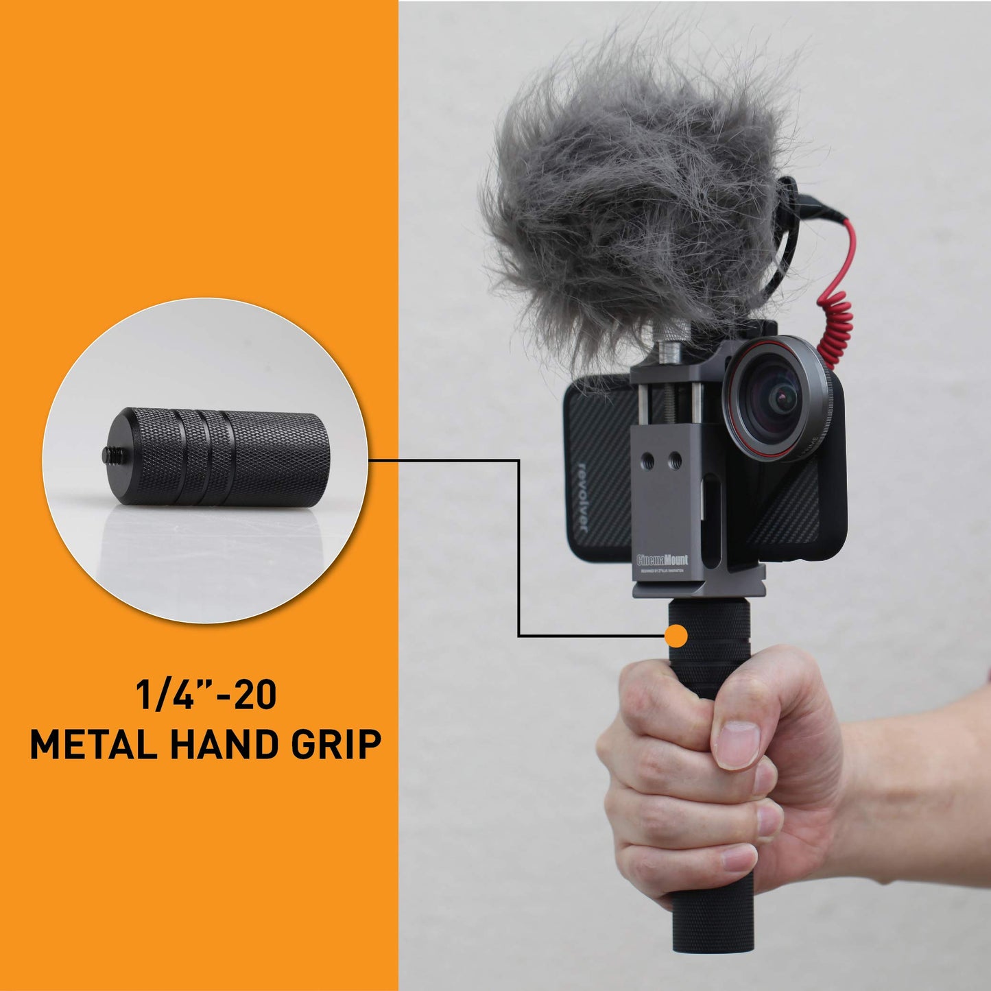 Cinema Mount Mini Smartphone Rig & Aluminum Alloy Grip Handle, Cell Phone Tripod Adapter, Standard Cold Shoe Mount, Tripod Mount, Fit Arca Swiss