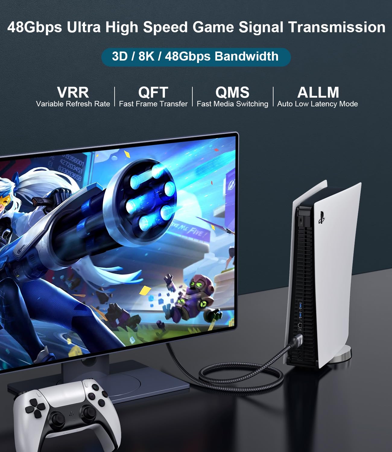 Certified 10K 8K HDMI 2.1 Cable 10 FT, 48Gbps Ultra High Speed HDMI® Cord Ethernet CEC 4K 240Hz 165Hz 144Hz 120Hz 8K 60Hz eARC Netflix HDCP2.3 HDR10+