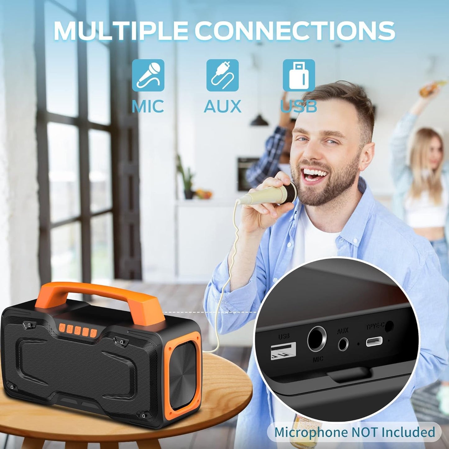 BUGANI Bluetooth Speaker, 80W Powerful Portable Wireless Speaker IPX7 Waterproof, Outdoor Loud Speakers with Handle 24H Playtime, Support Microphone